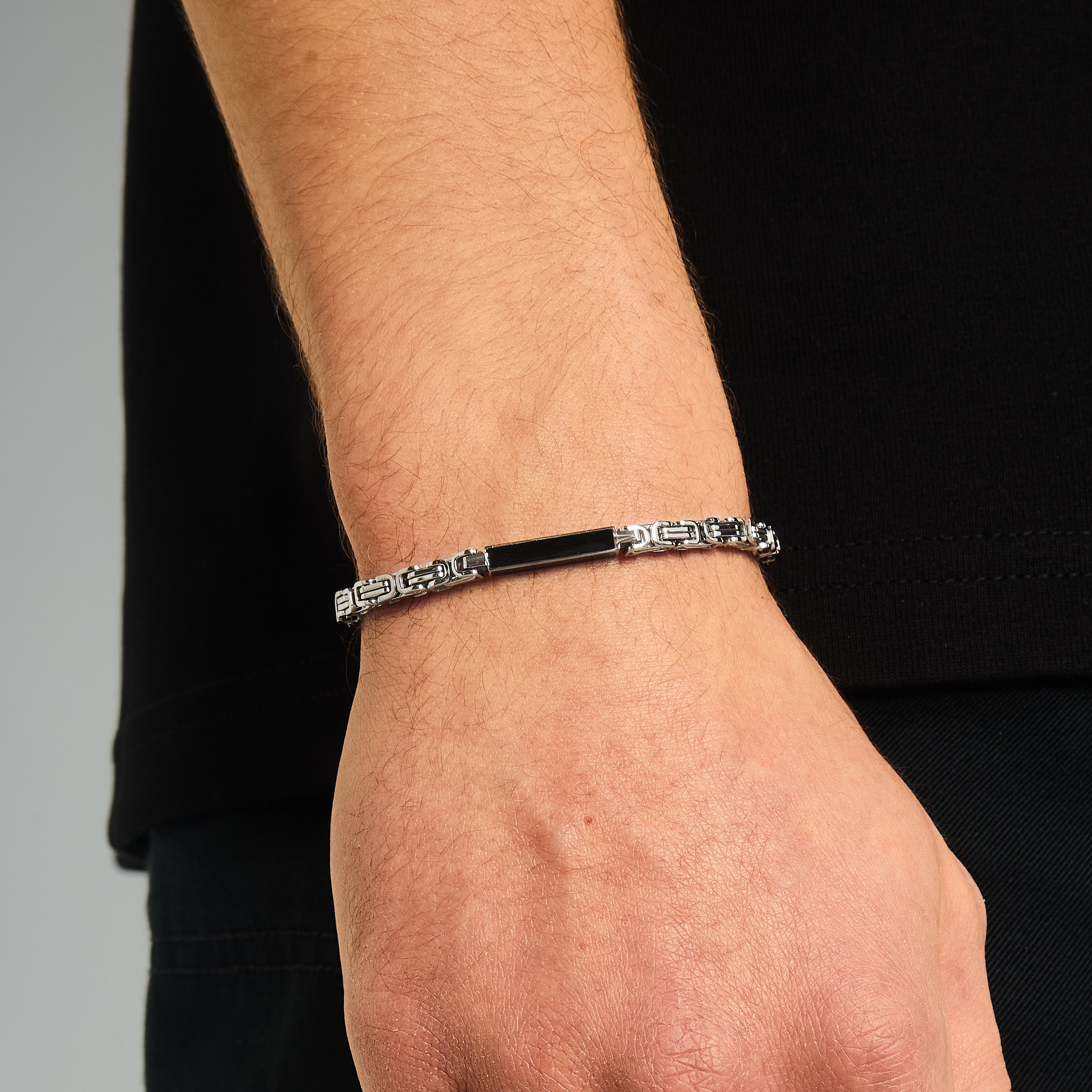 Bransoletka Królewska Onyx 4mm Białe Złoto