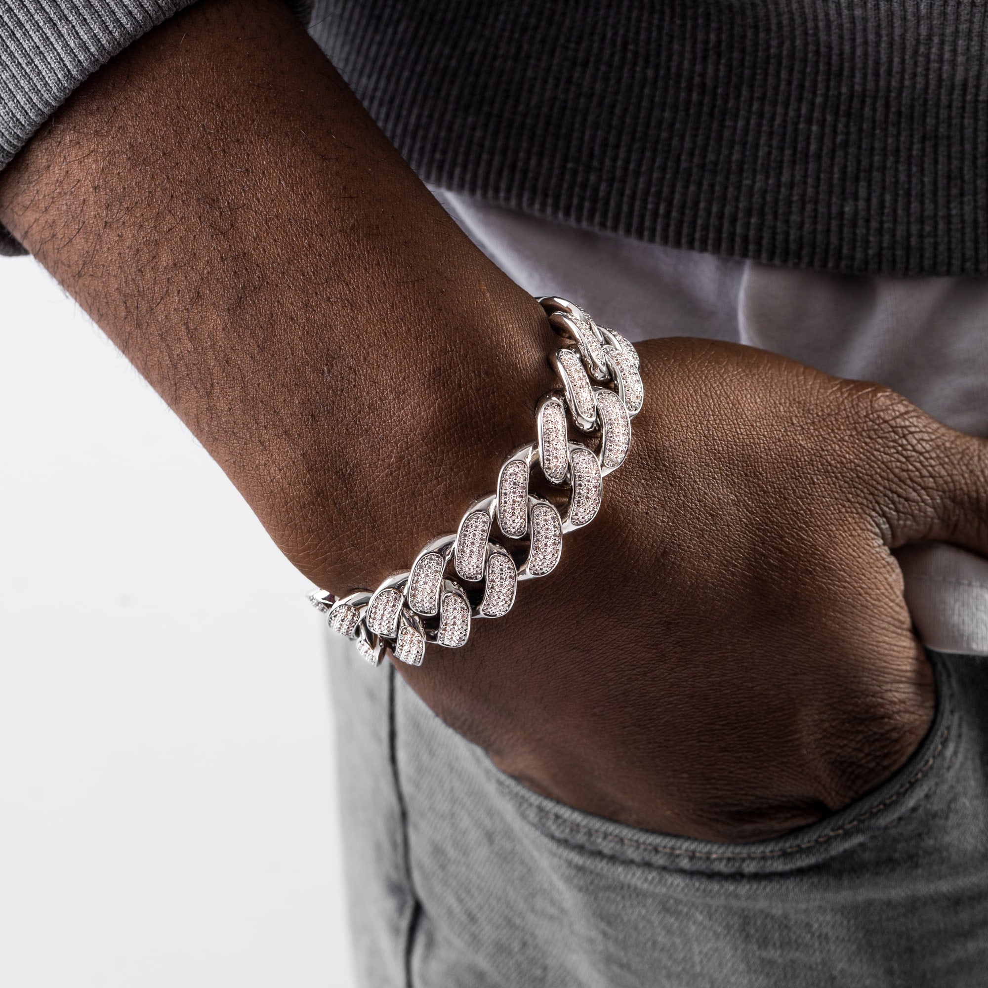 Diamant Cuban Link Armband 18mm Weißgold