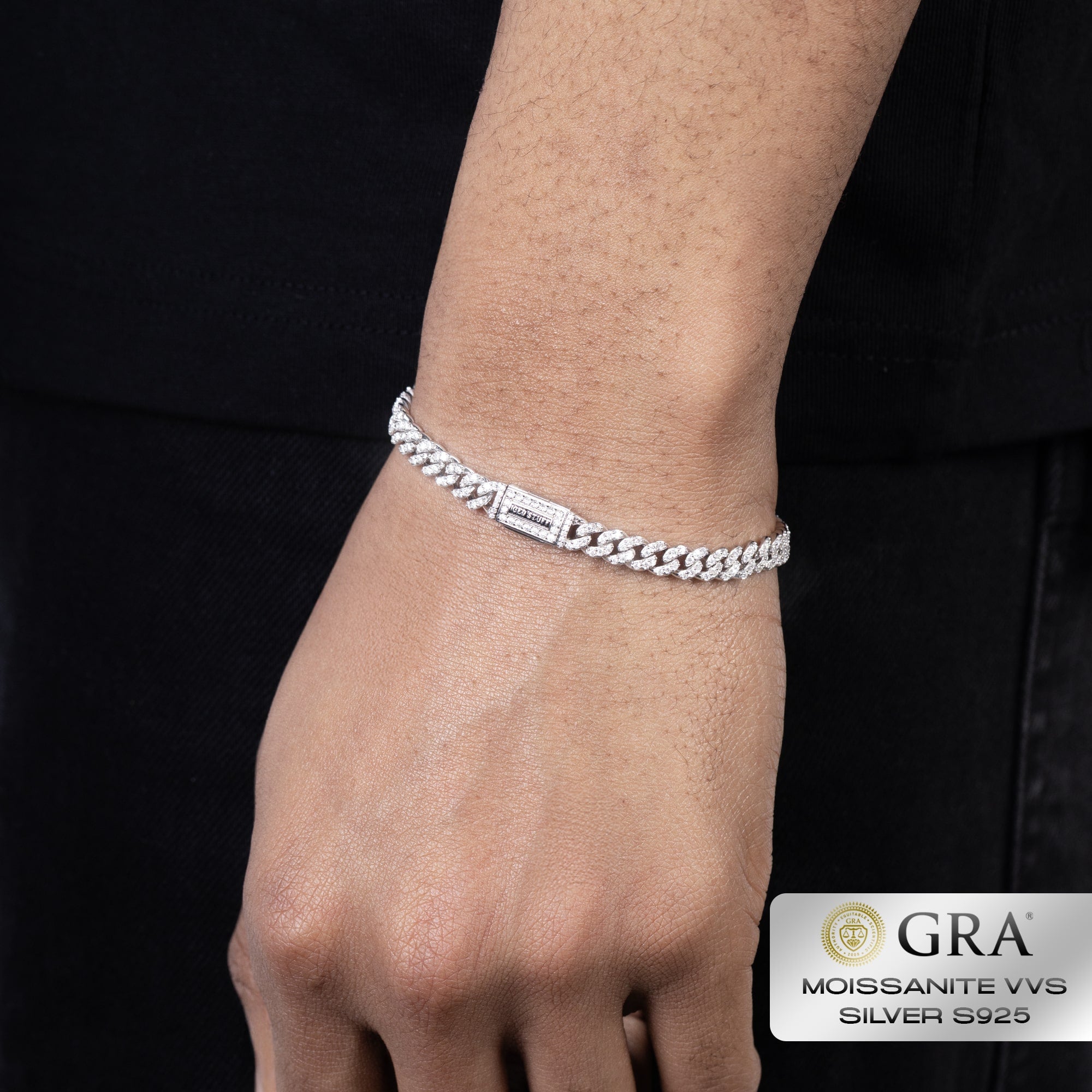 Diamant Cuban Link Armband 6mm Moissanite VVS S925 Weißgold
