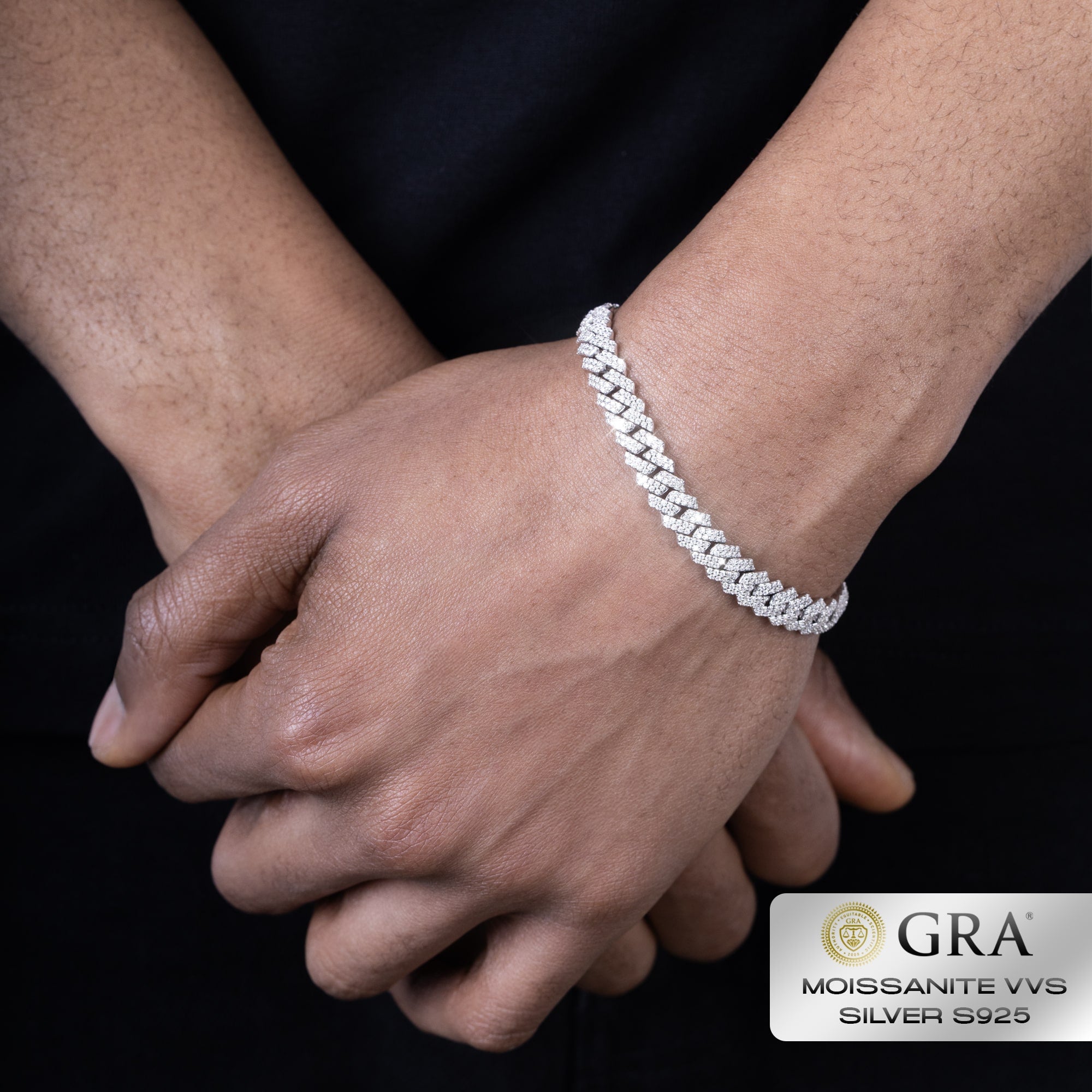 Diamant-Zinken-Armband Cuban Link 8mm Moissanite VVS S925 Weißgold