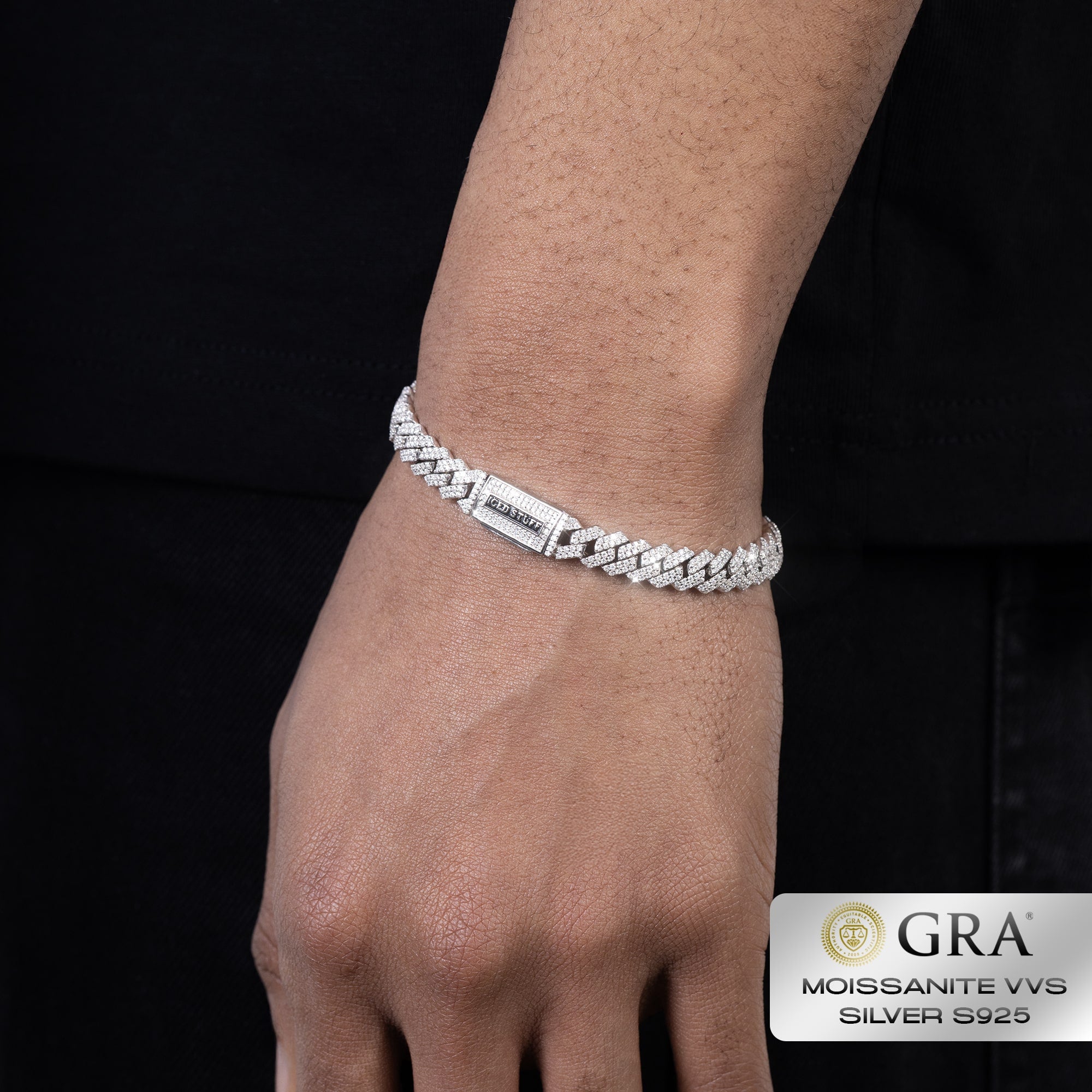 Diamant-Zinken-Armband Cuban Link 8mm Moissanite VVS S925 Weißgold