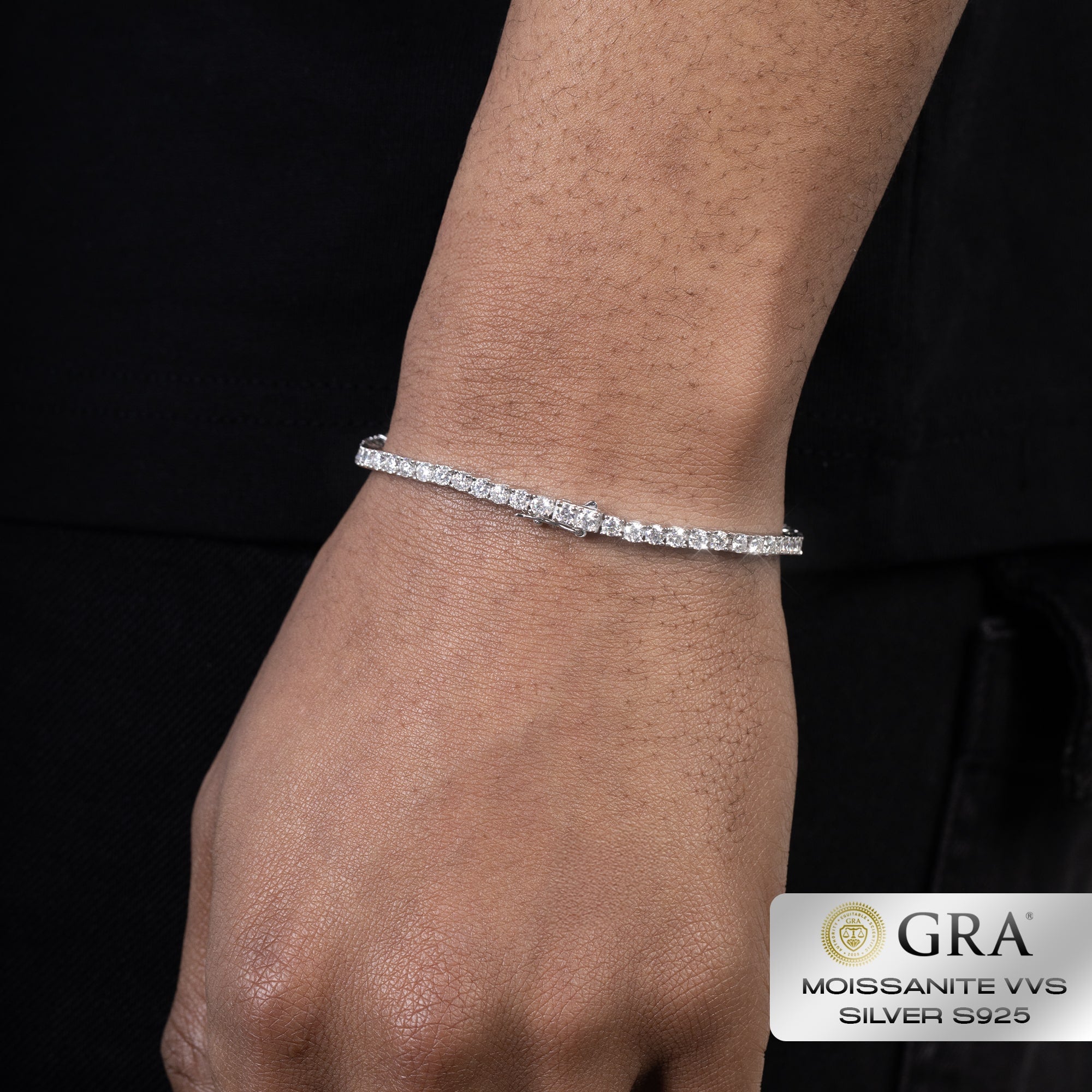 Tennisarmband 3mm Moissanit VVS S925 Weißgold