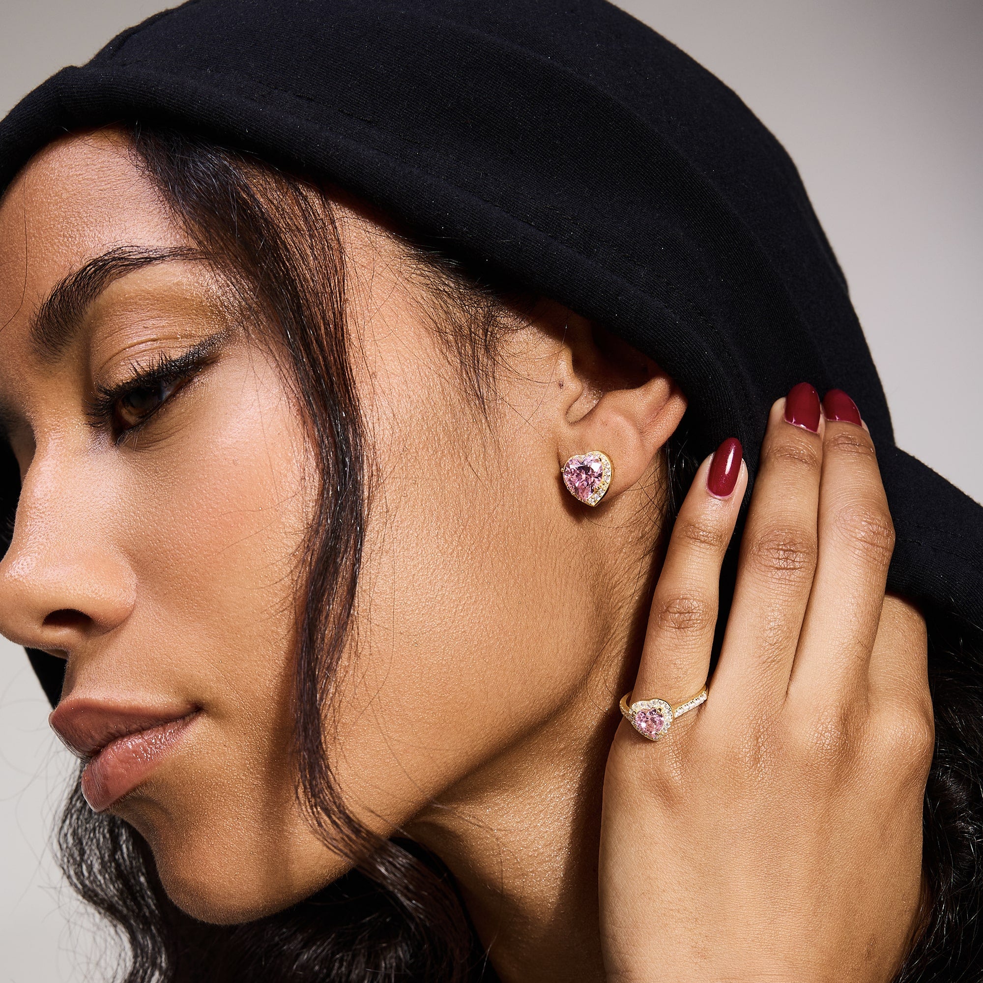 Kolczyki Heart Gem Pink Złoto S925