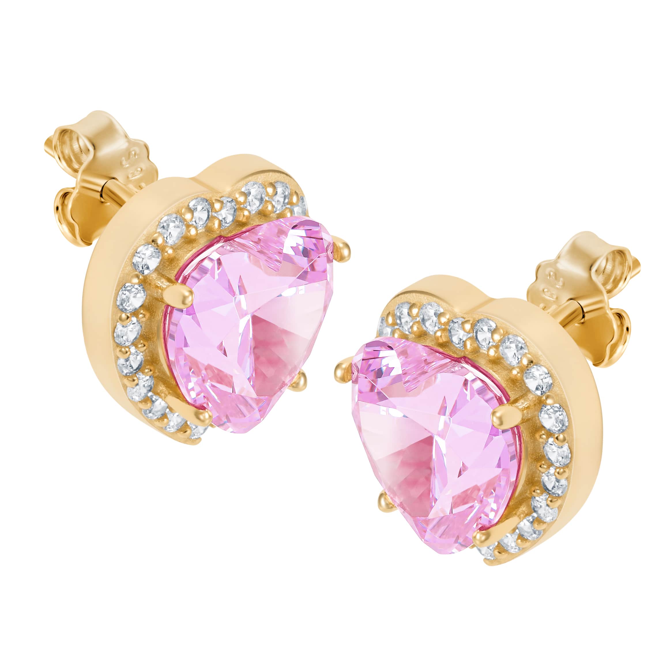 Kolczyki Heart Gem Pink Złoto S925