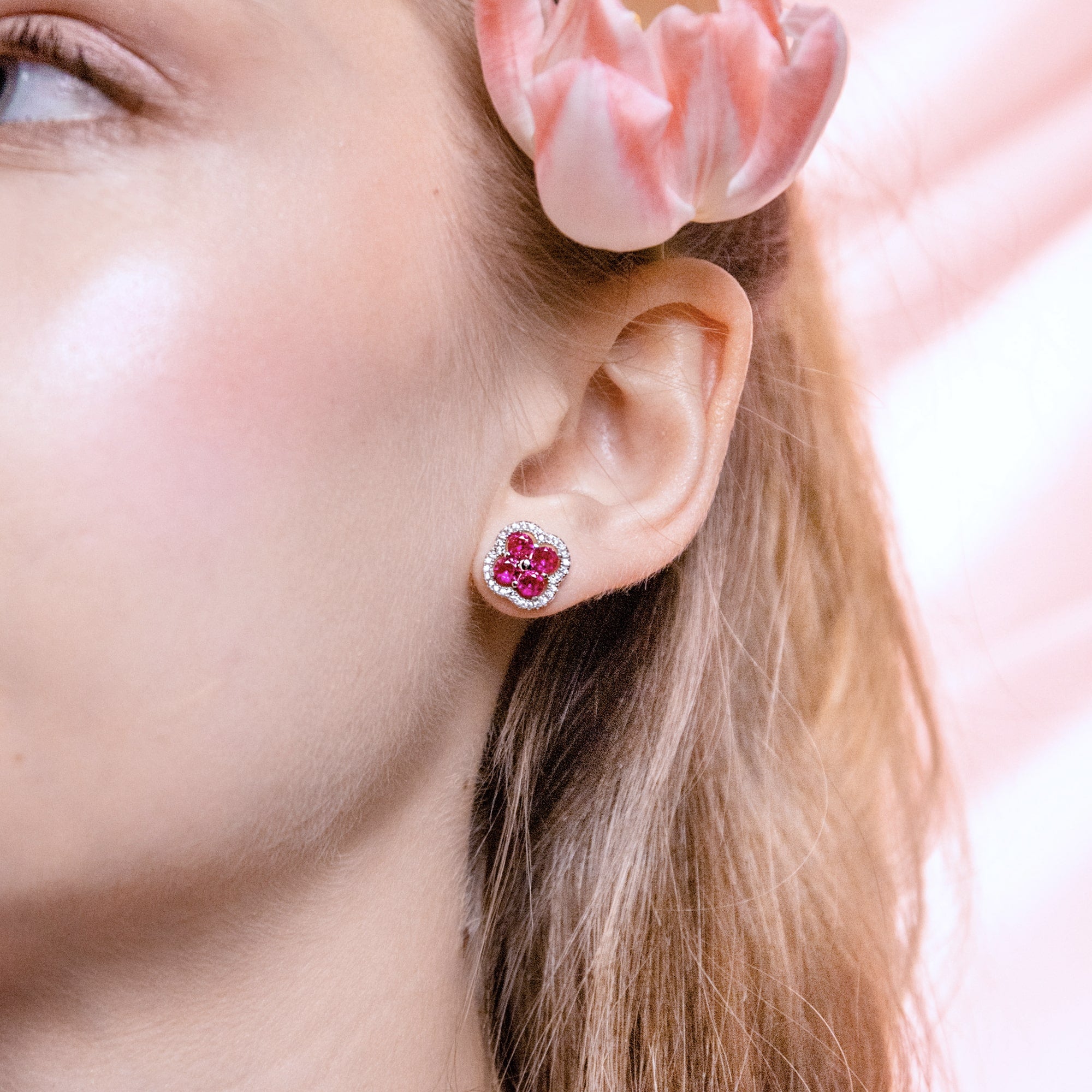 Daisy Pink Ohrringe Weißgold Blume S925