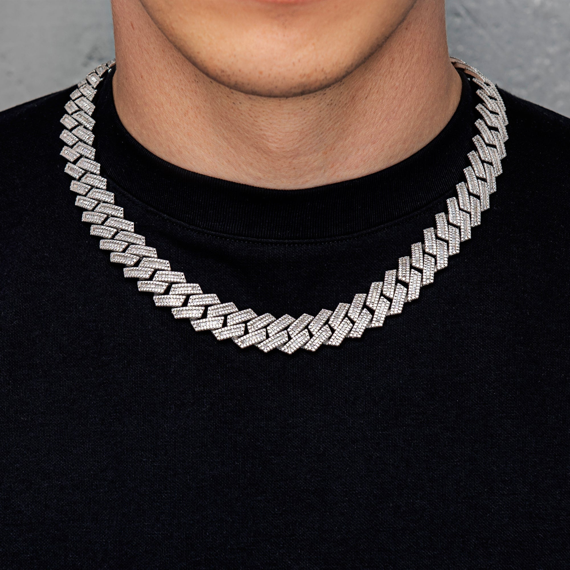 Baguettekette mit kubanischen Gliedern, 15 mm, Weißgold