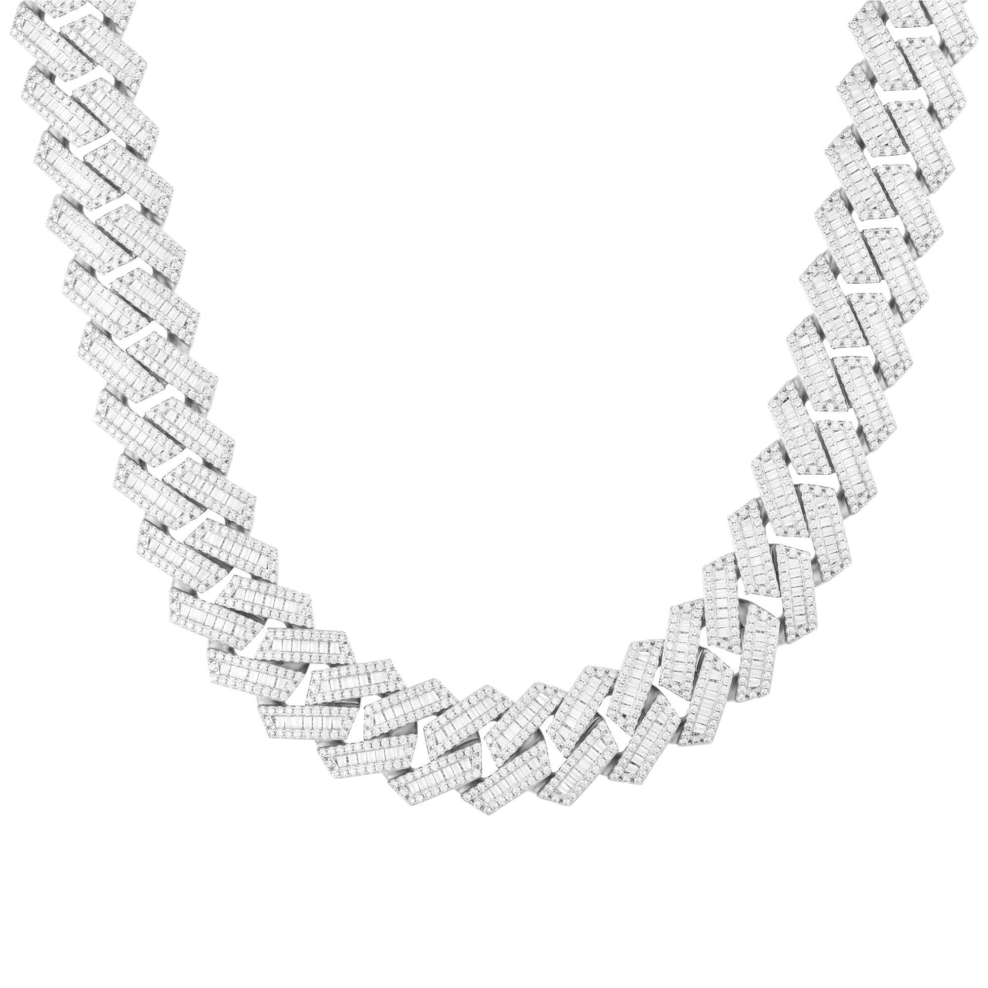 Baguette Prong Cuban Link 15mm Białe Złoto - IcedStuff