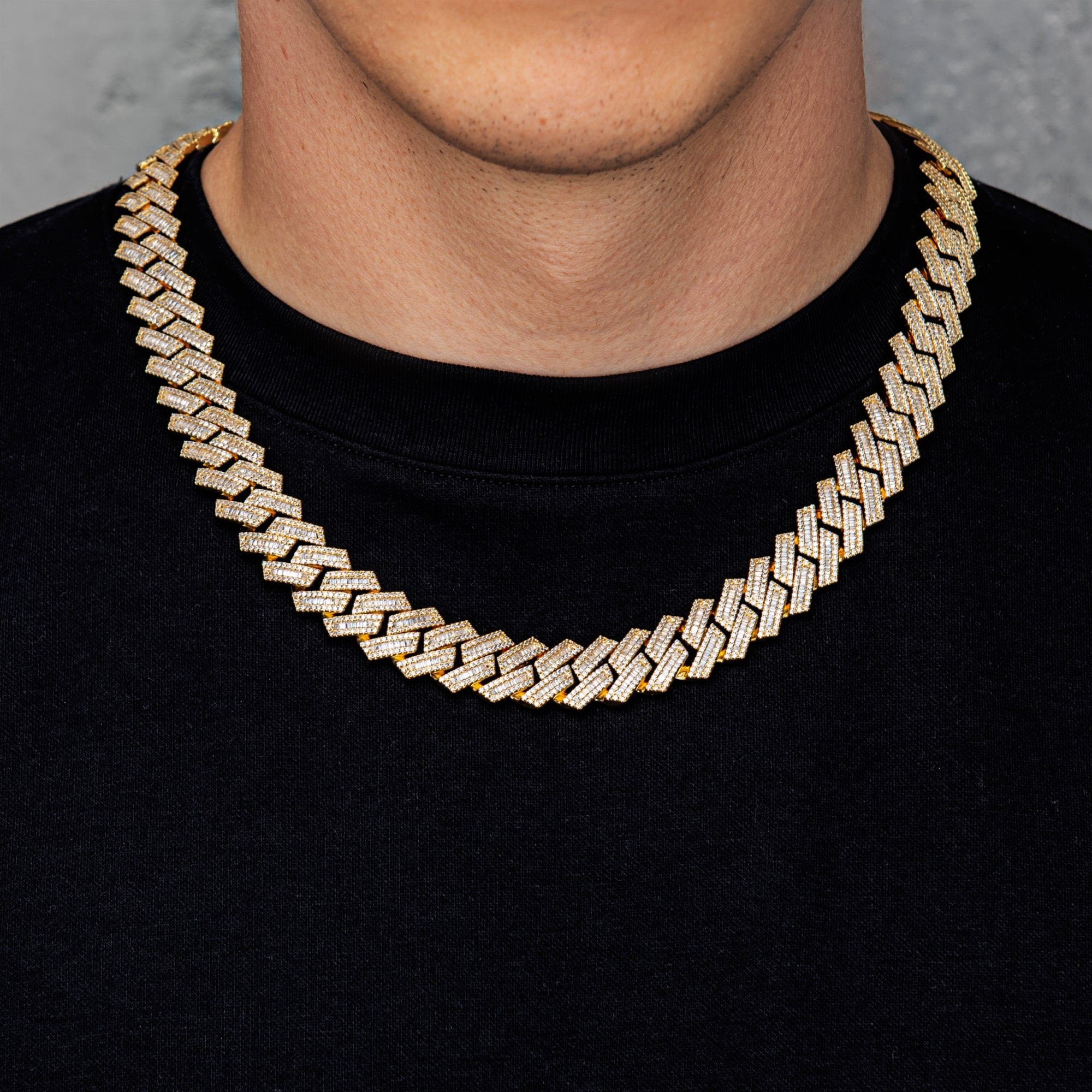 Baguettekette mit kubanischem Gliederarmband, 15 mm, Gold