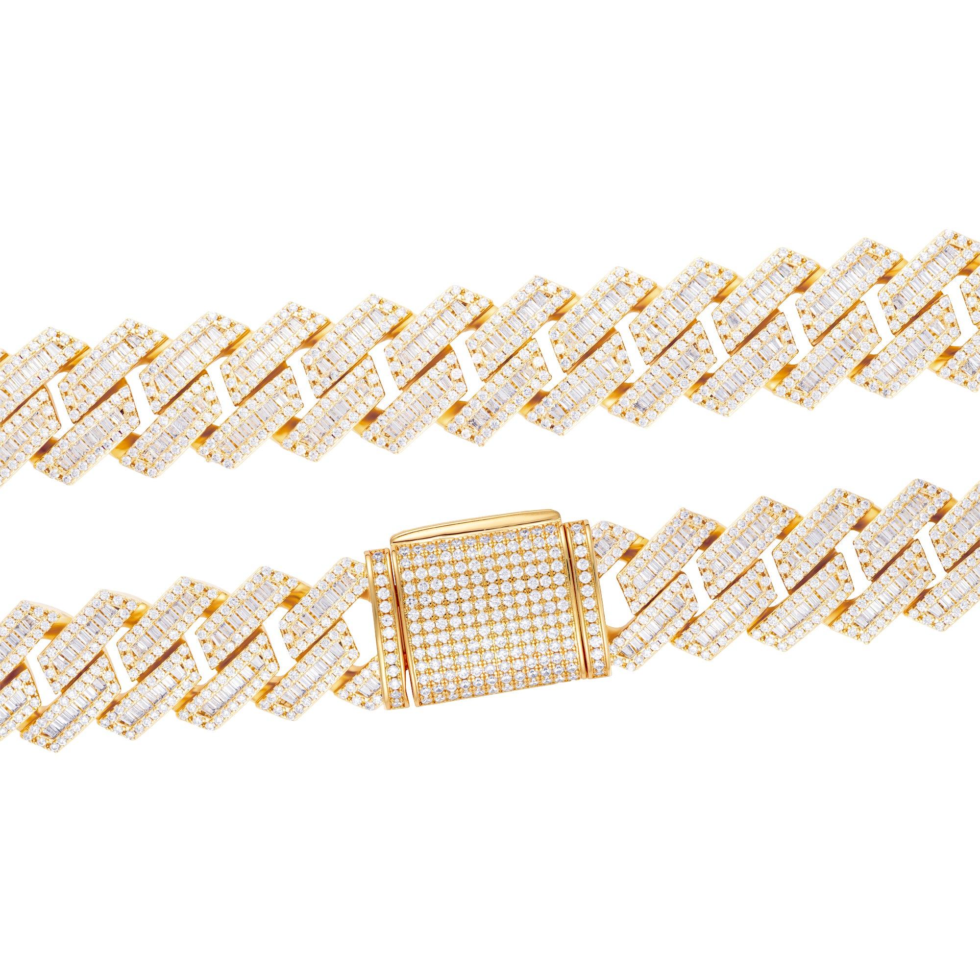 Baguette Prong Cuban Link 15mm Złoto - IcedStuff