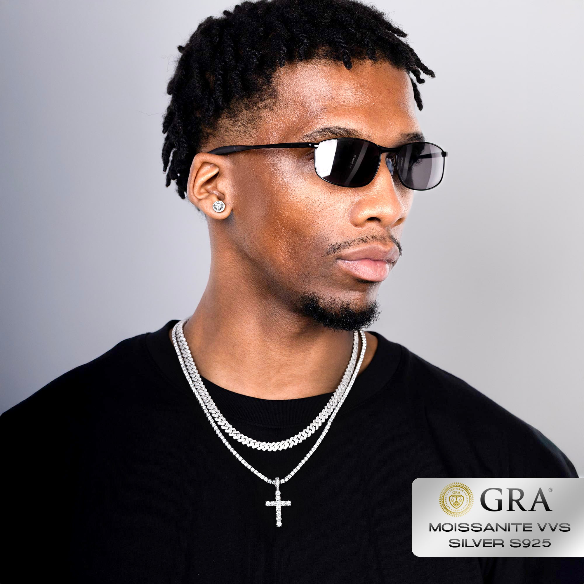 Diamant-Zinkenkette mit kubanischer Gliederkette, 8 mm, Moissanit VVS, S925 Weißgold