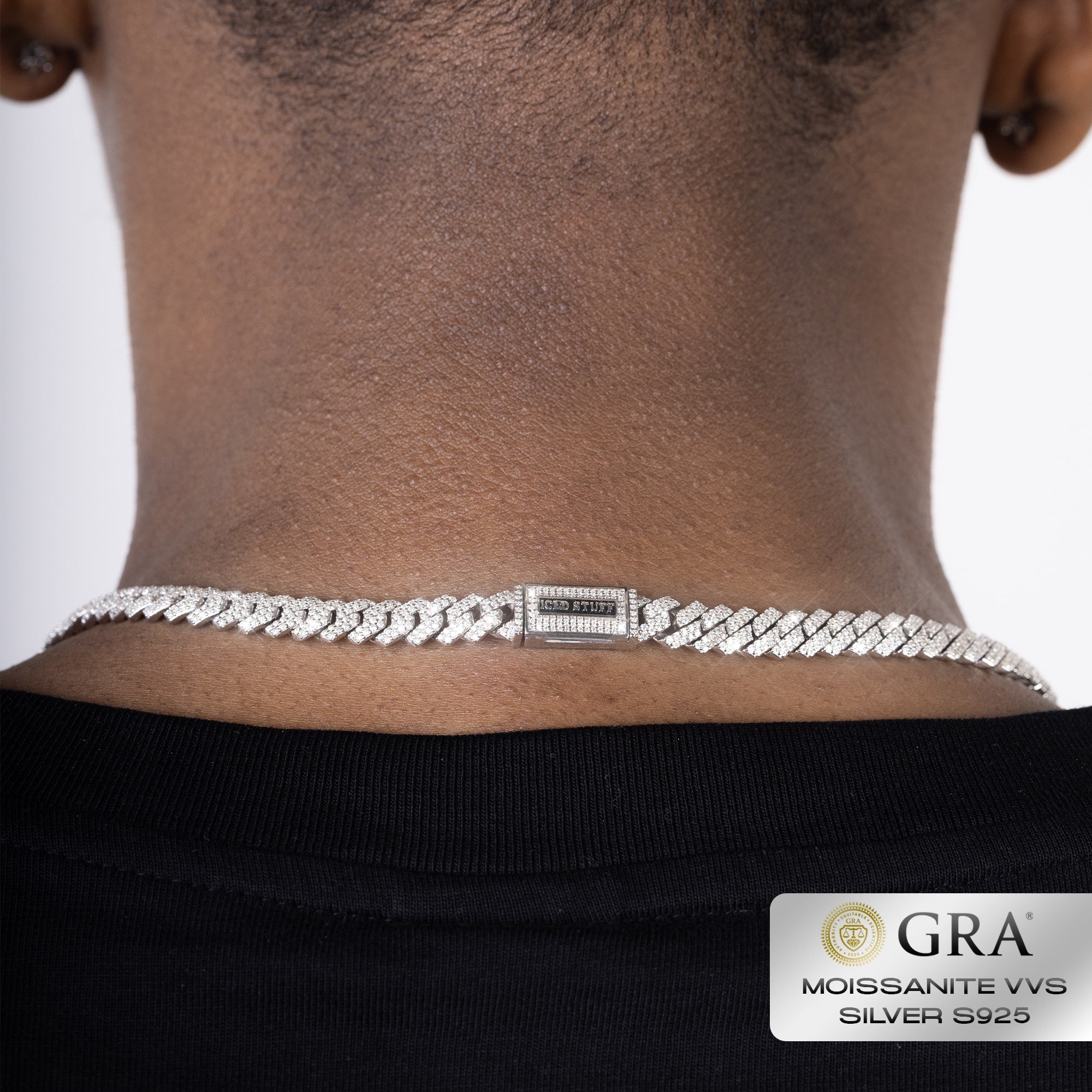 Diamant-Zinkenkette mit kubanischer Gliederkette, 8 mm, Moissanit VVS, S925 Weißgold