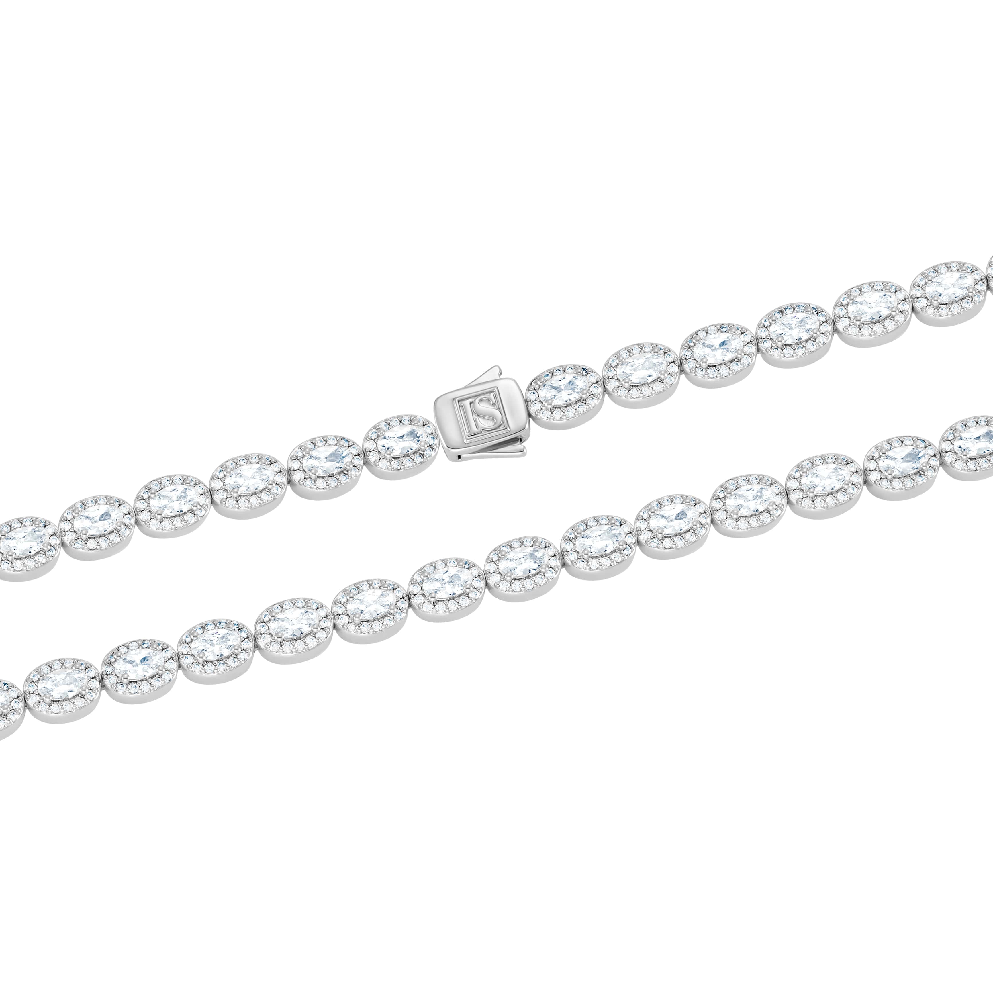 Łańcuch Oval Clustered Tennis 6mm Białe Złoto