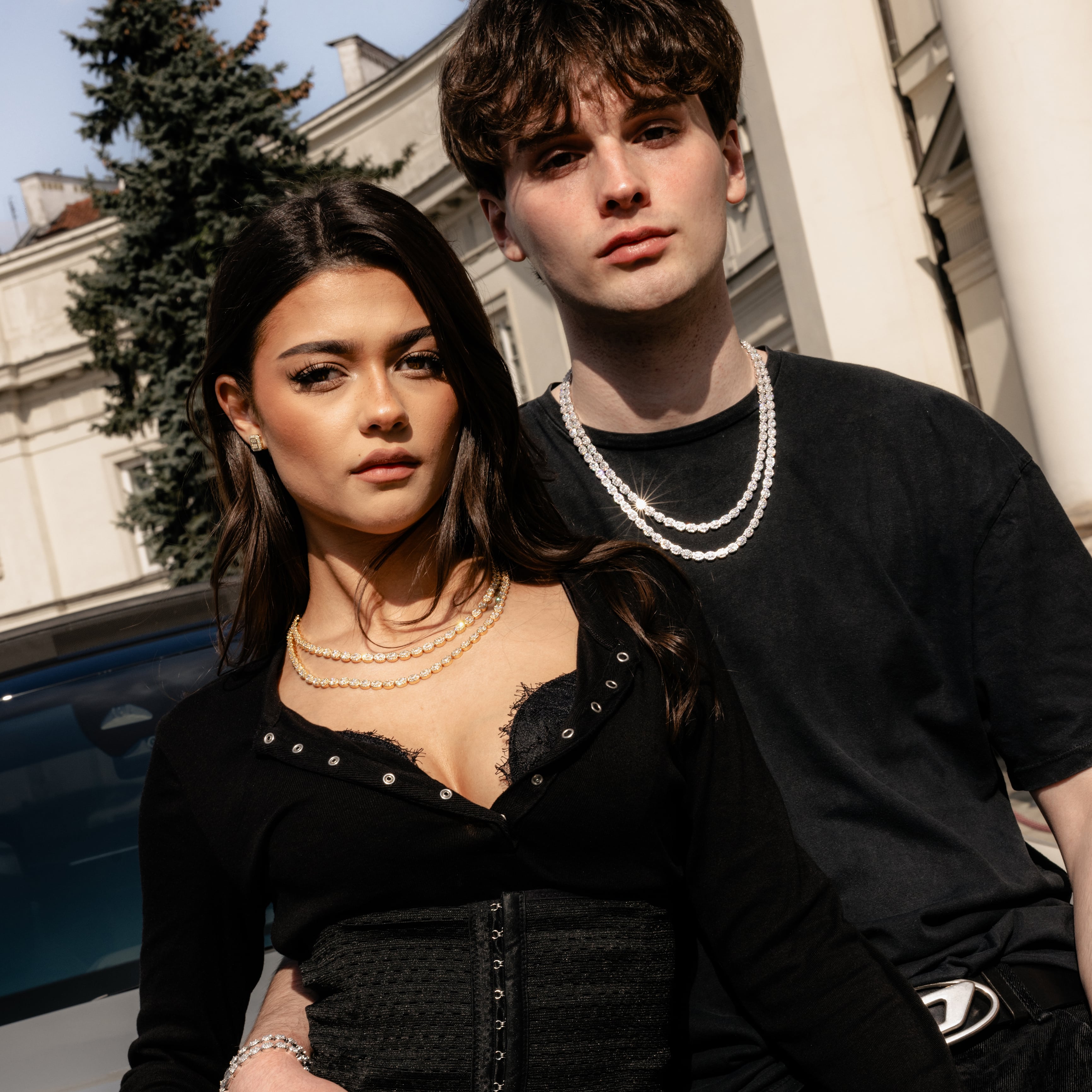 Łańcuch Oval Clustered Tennis 6mm Białe Złoto