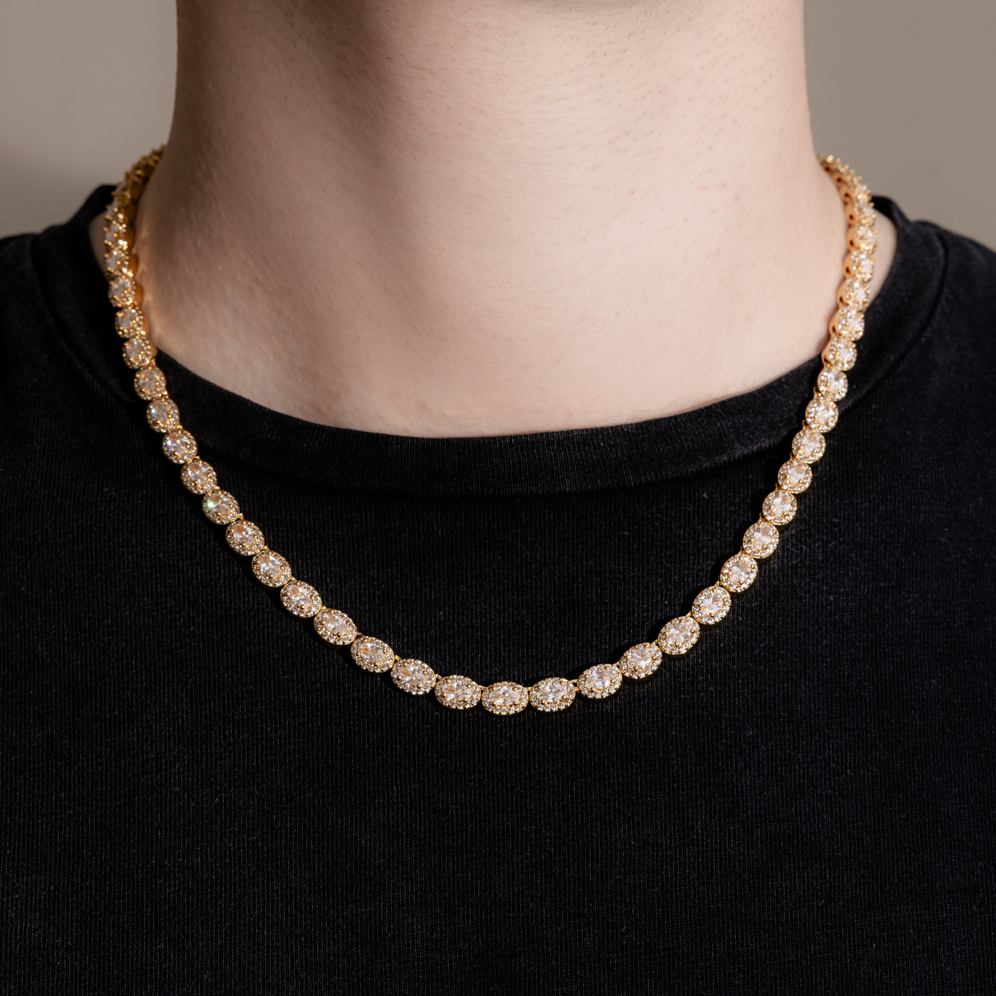 Łańcuch Oval Clustered Tennis 6mm Złoto