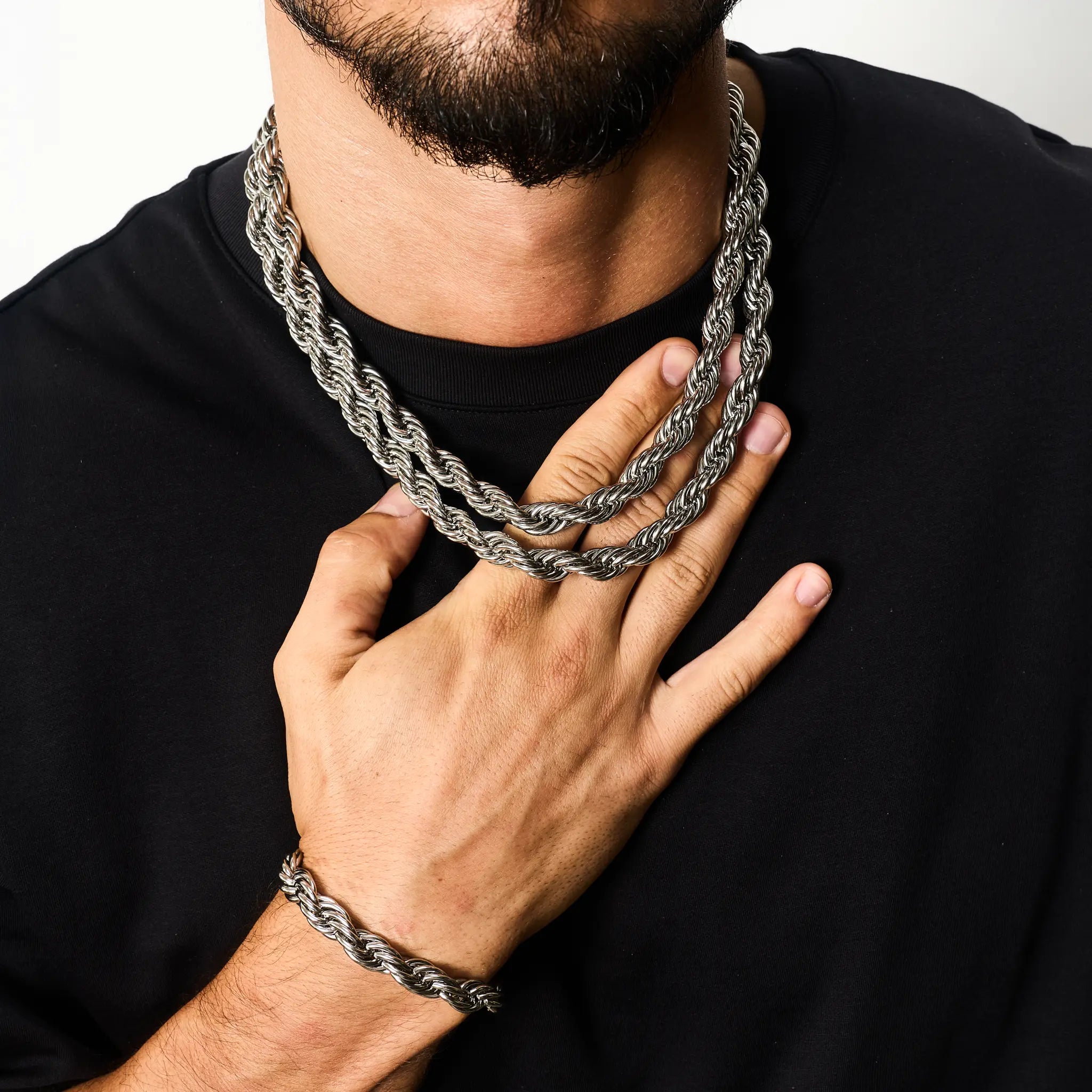 Łańcuch Rope 10mm Białe Złoto