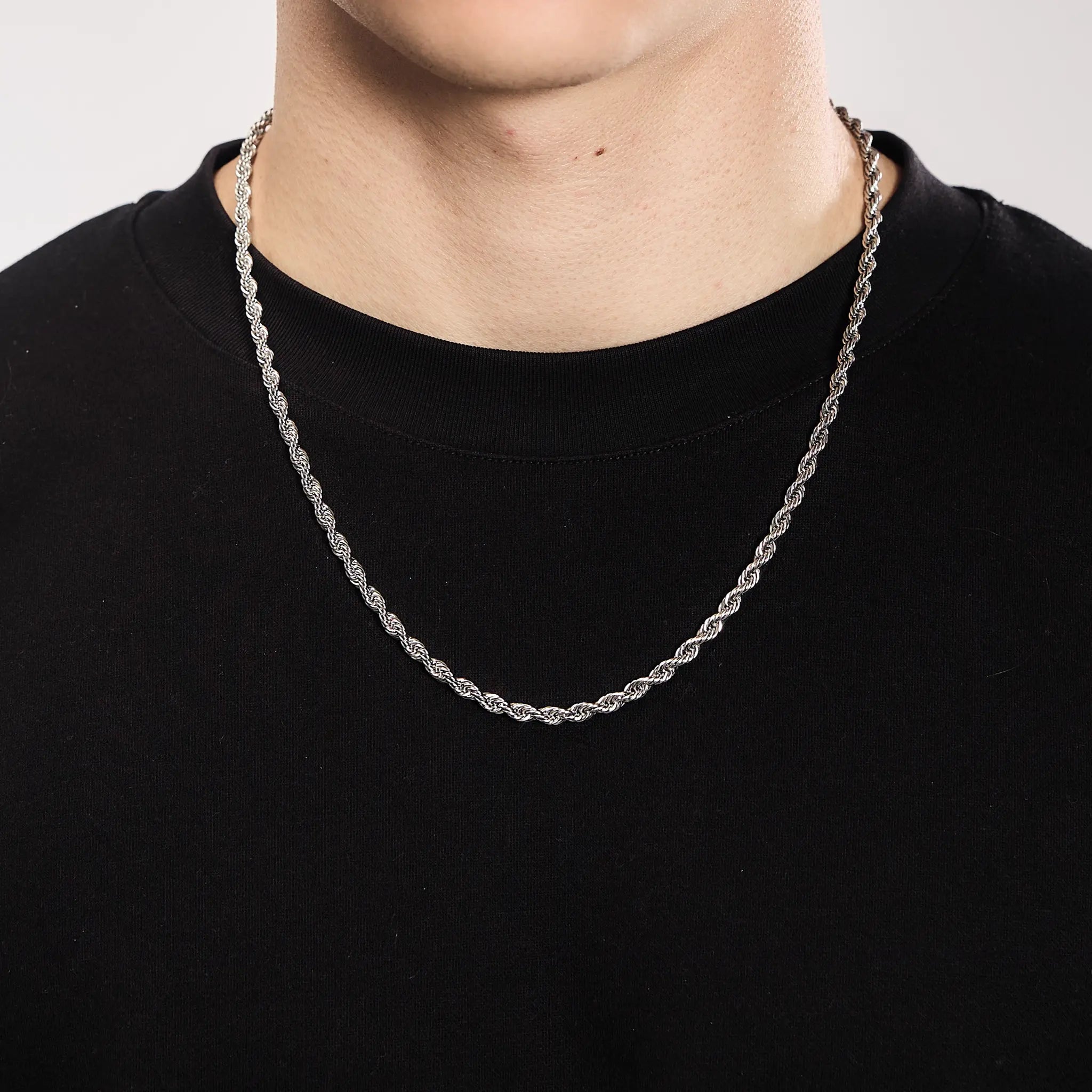 Łańcuch Rope 5mm Białe Złoto