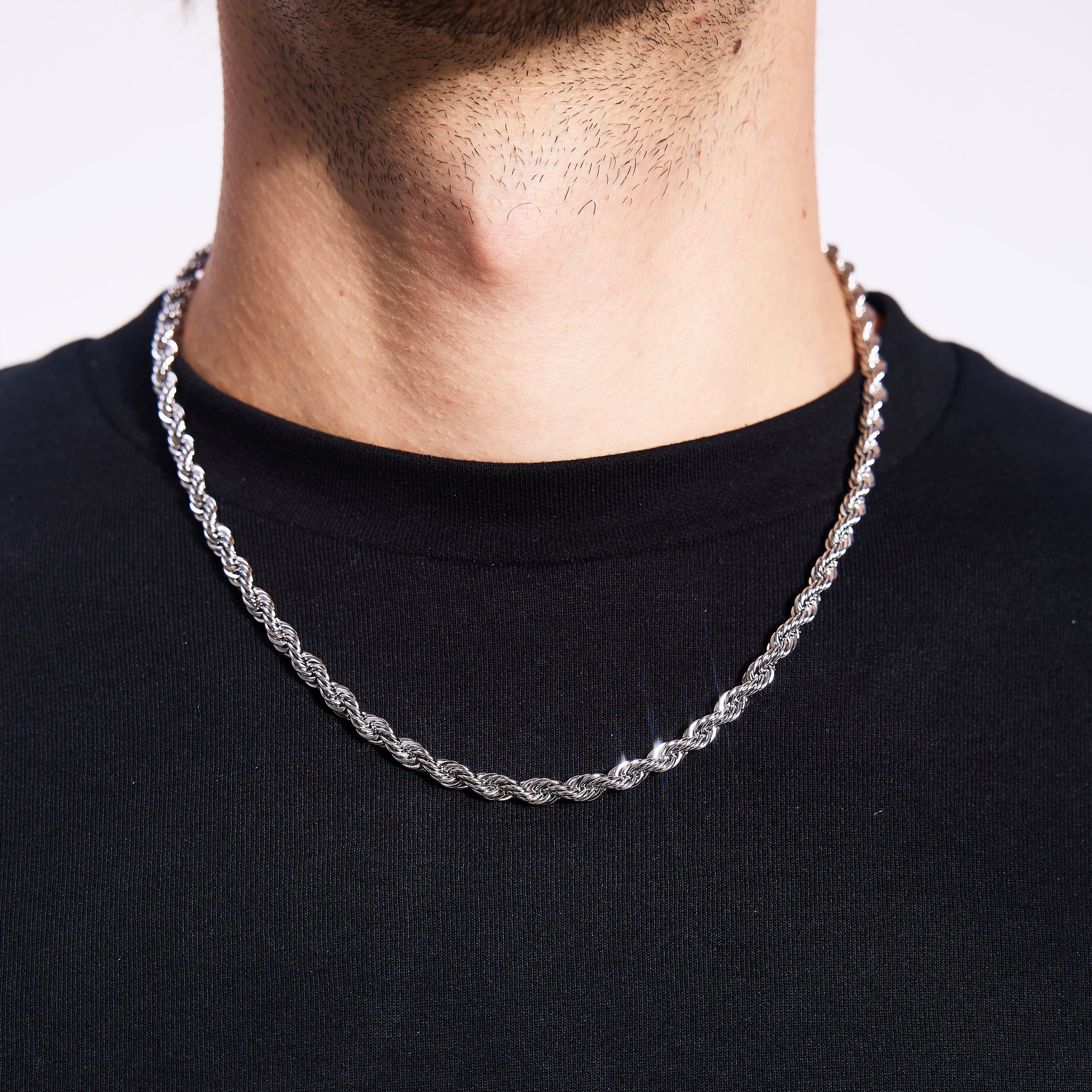 Łańcuch Rope 5mm Białe Złoto