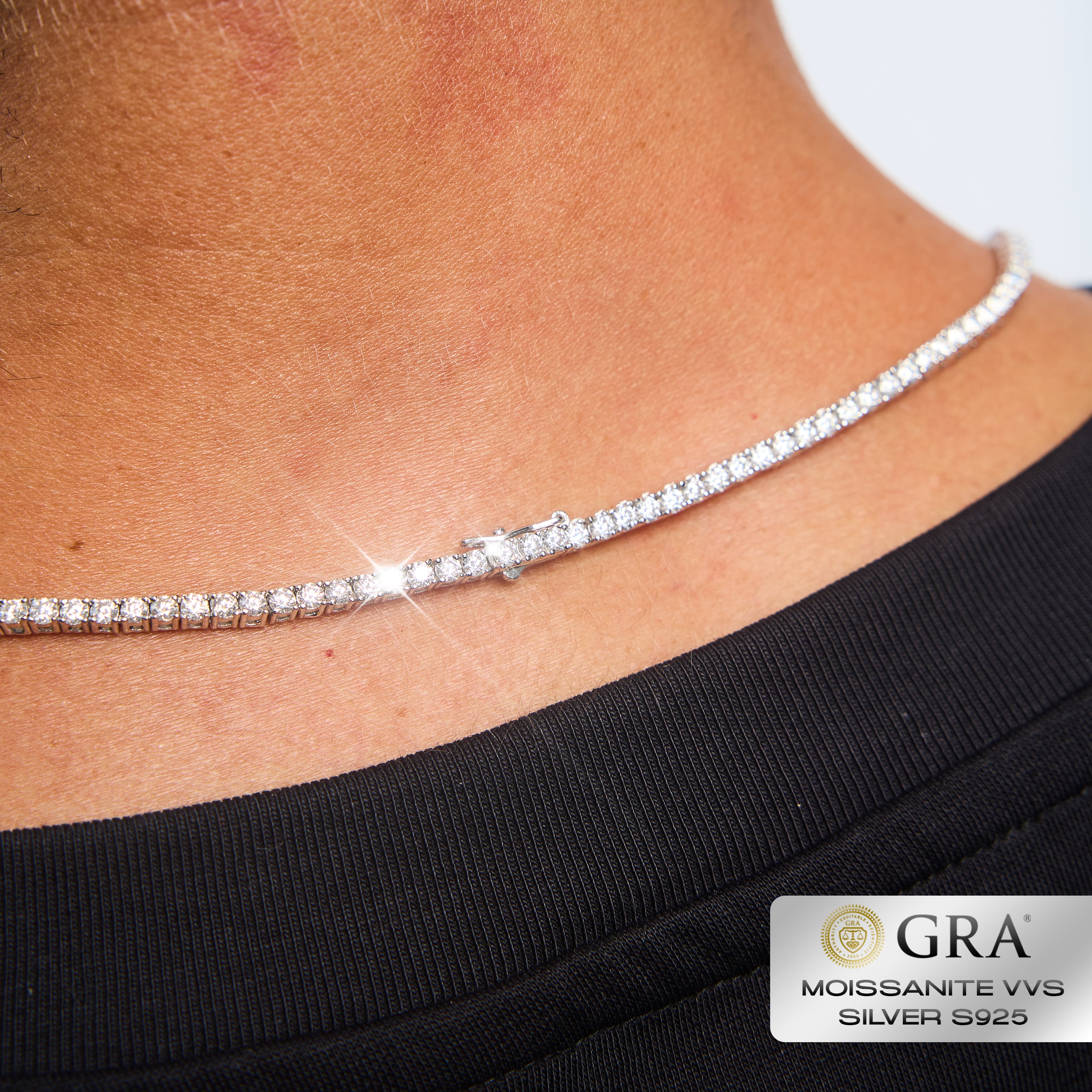 Łańcuch Tennis 2.5mm Moissanit VVS S925 Białe Złoto