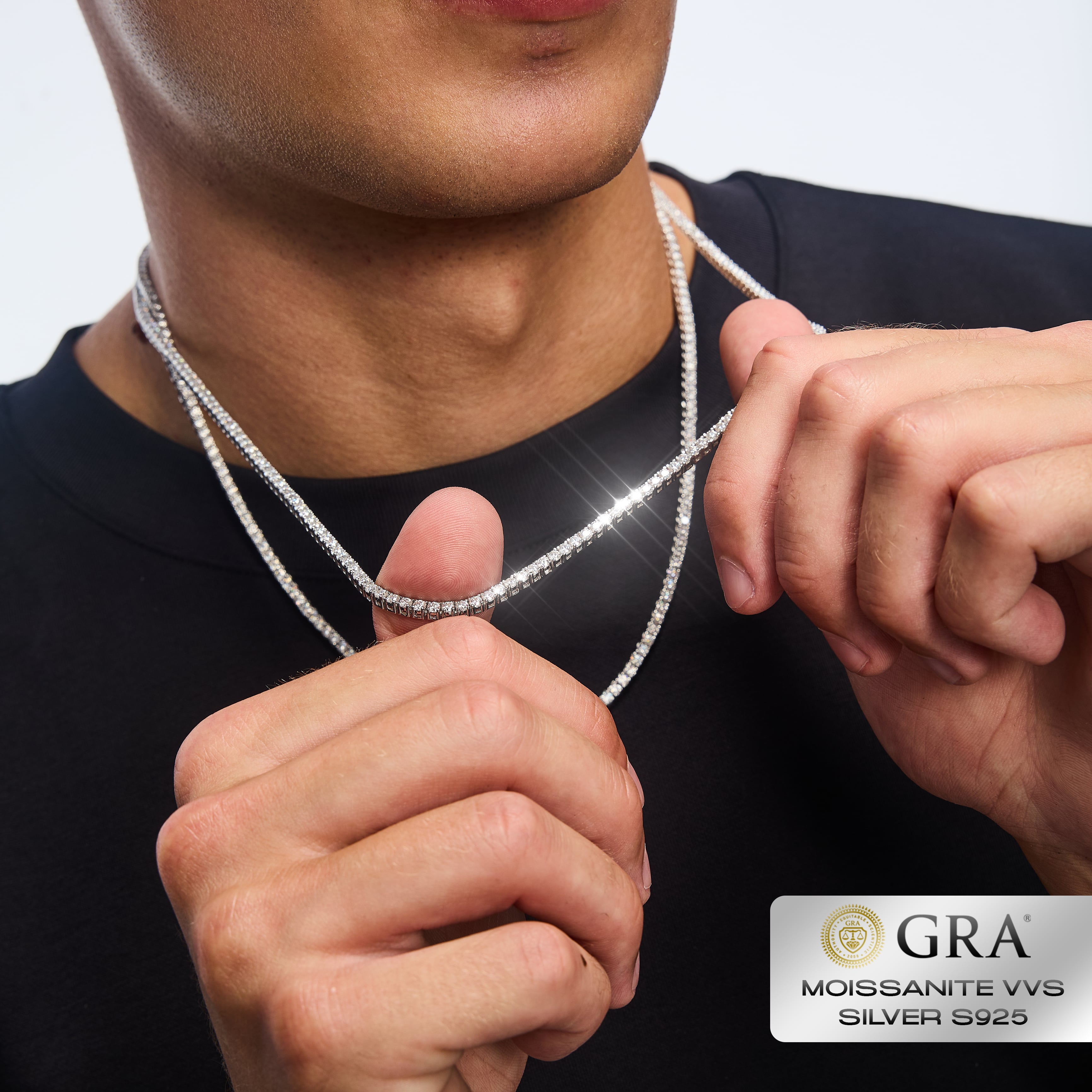 Łańcuch Tennis 2.5mm Moissanit VVS S925 Białe Złoto