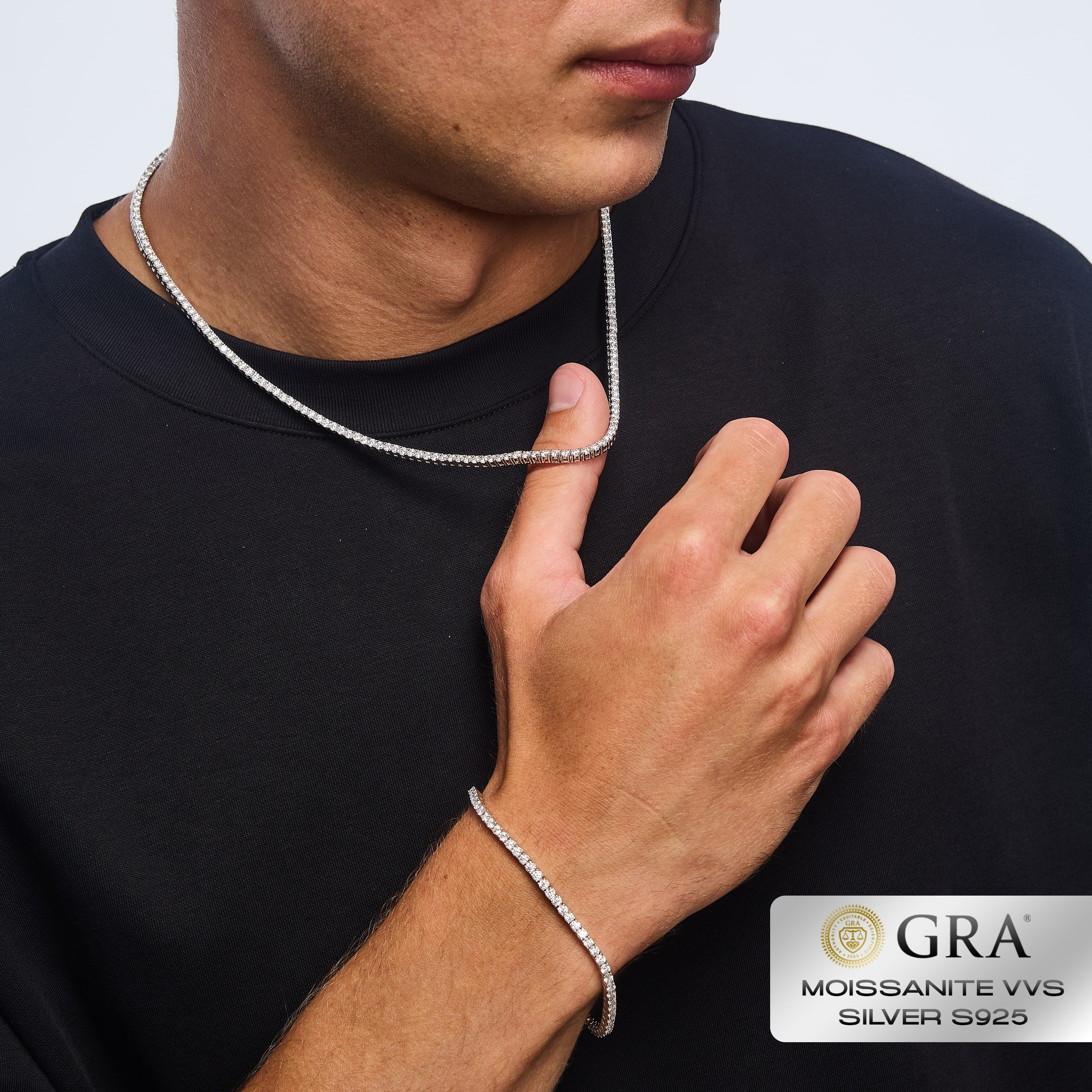 Bransoletka Tennis 2.5mm Moissanit VVS S925 Białe Złoto