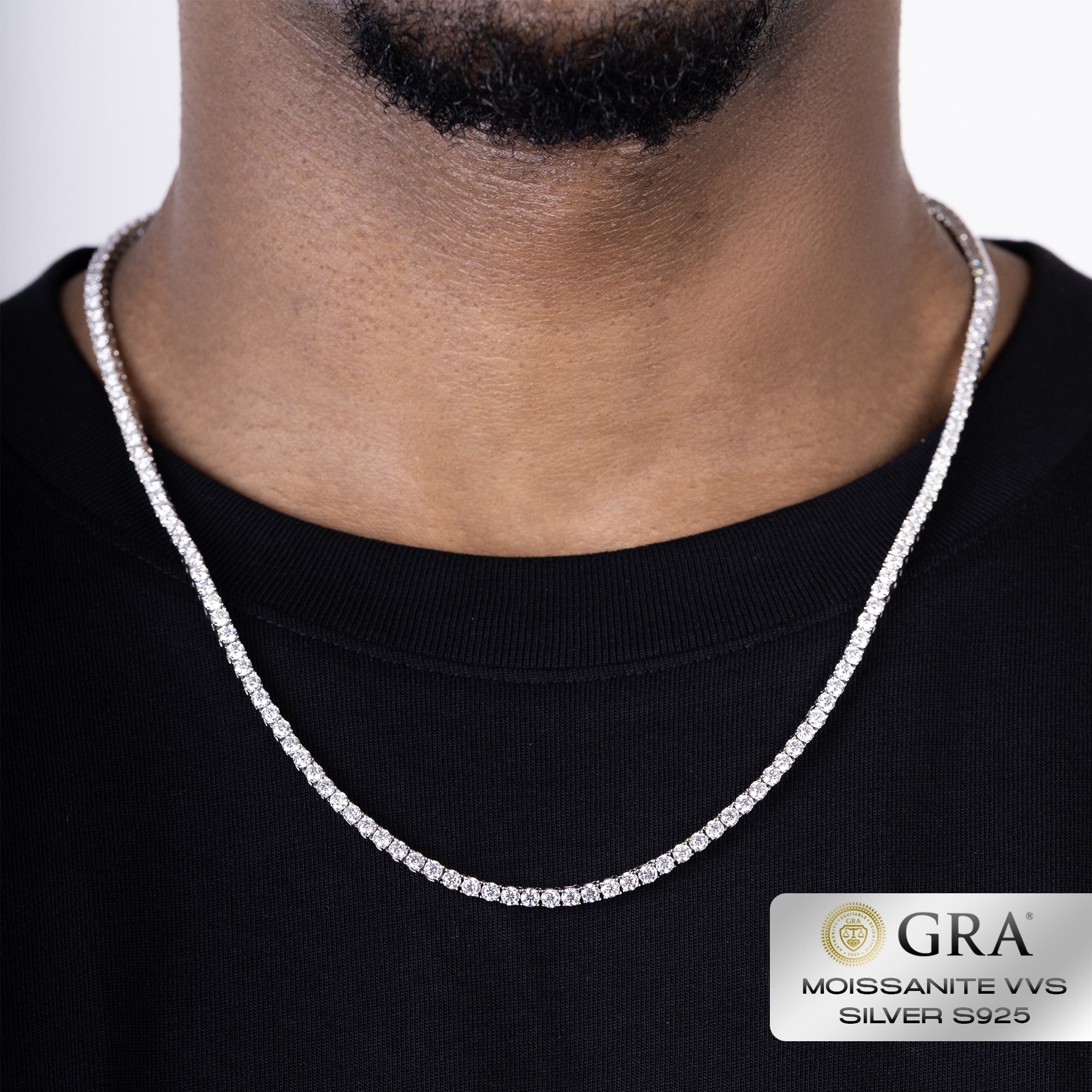 Tenniskette 3mm Moissanit VVS S925 Weißgold