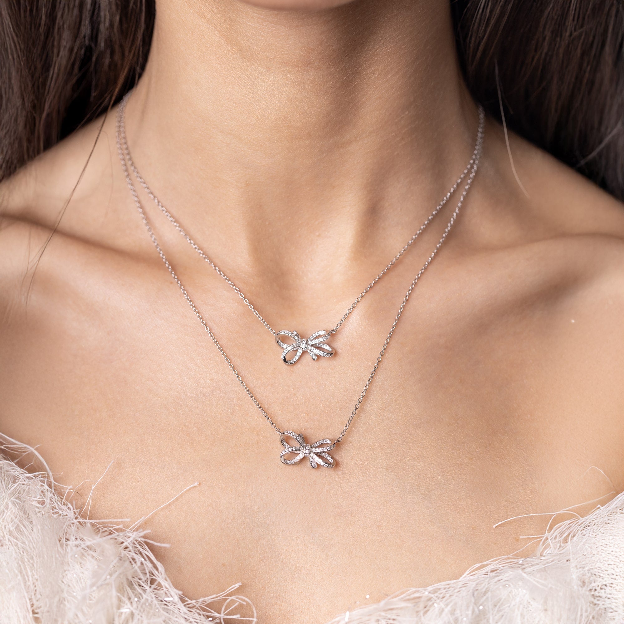 Diamant-Schleifenkette Weißgold Schleife S925