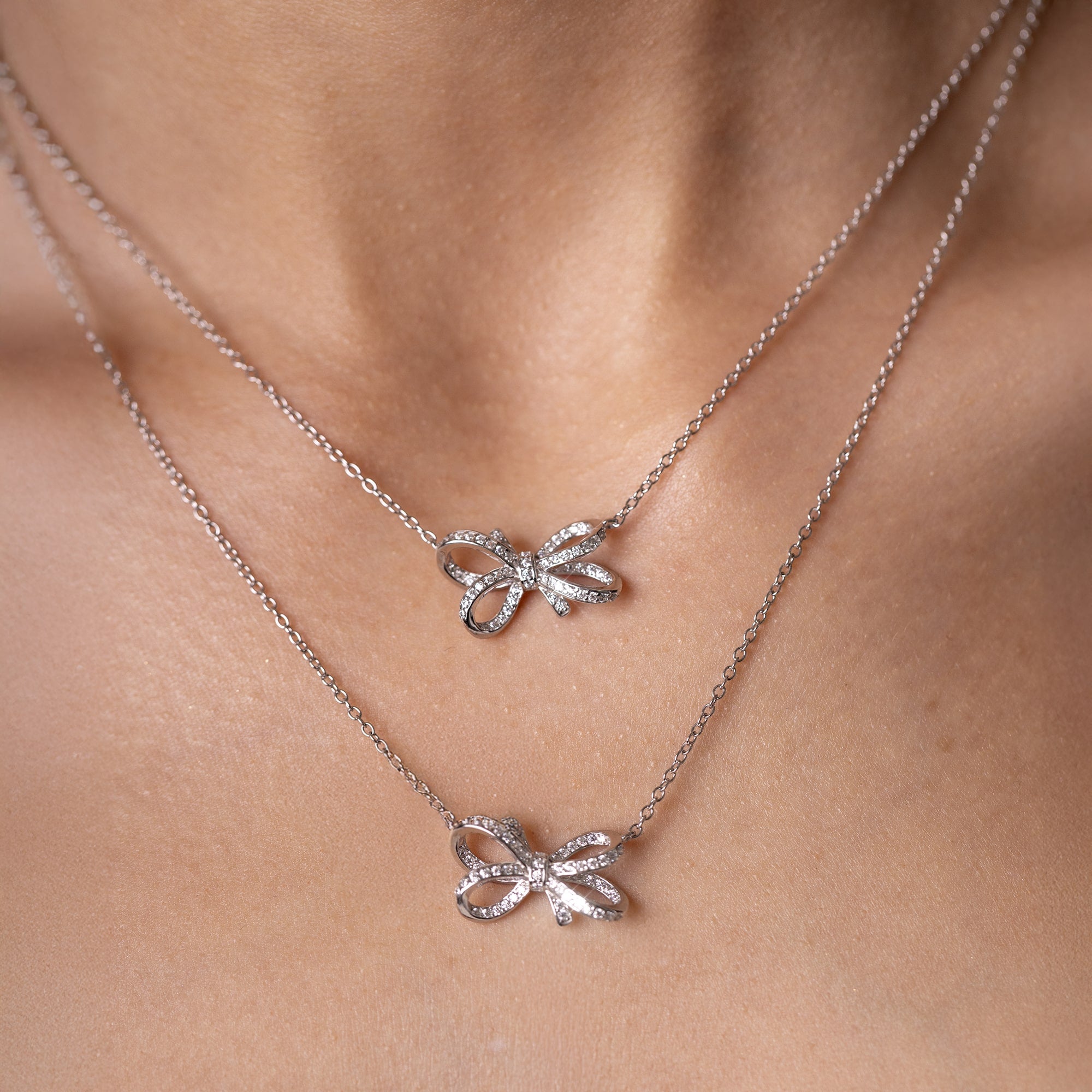 Diamant-Schleifenkette Weißgold Schleife S925