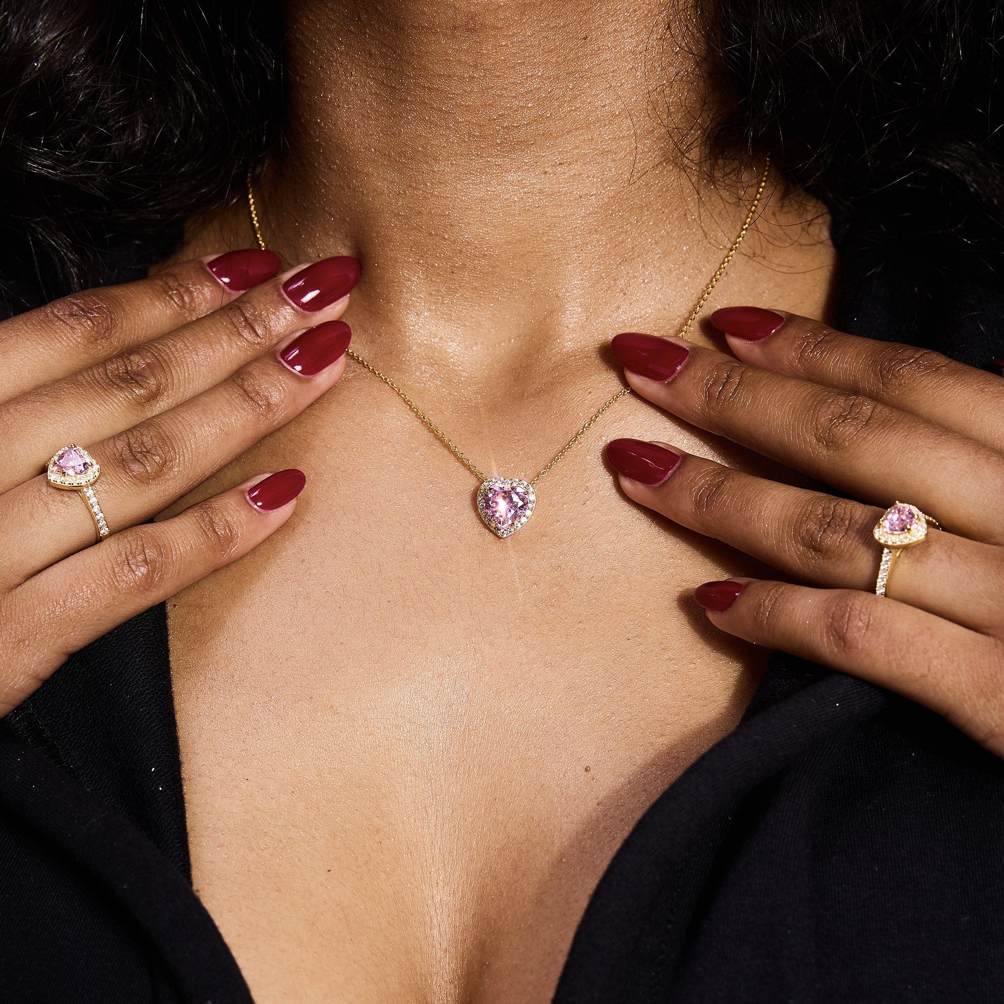 Naszyjnik Heart Gem Pink Złoto S925