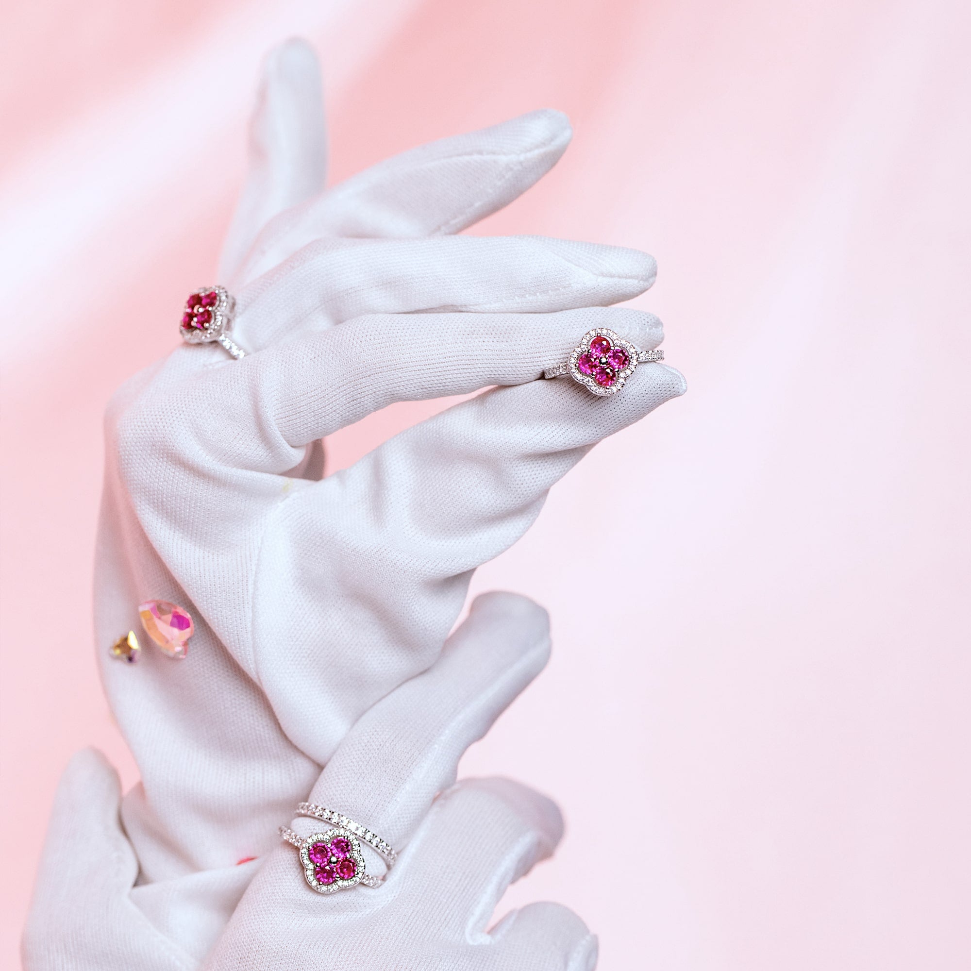 Daisy Pink Ring Weißgold Blume S925