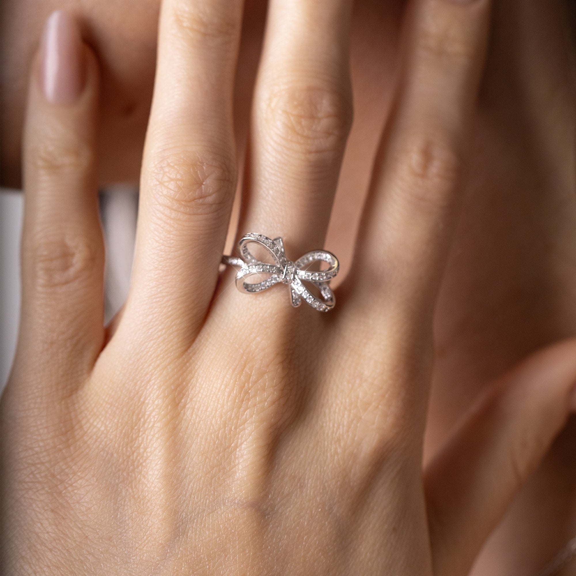 Diamant-Schleifenring Weißgold Schleife S925