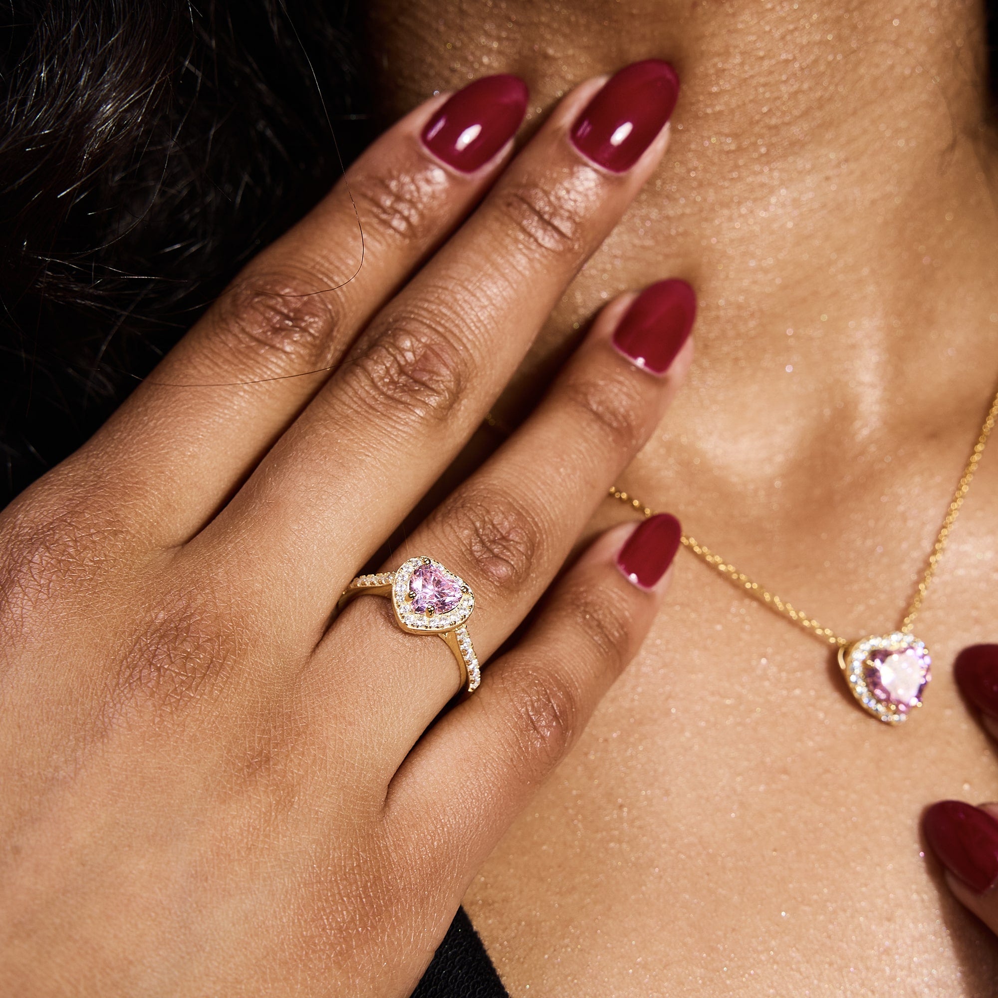 Pierścionek Heart Gem Pink Złoto Serce S925