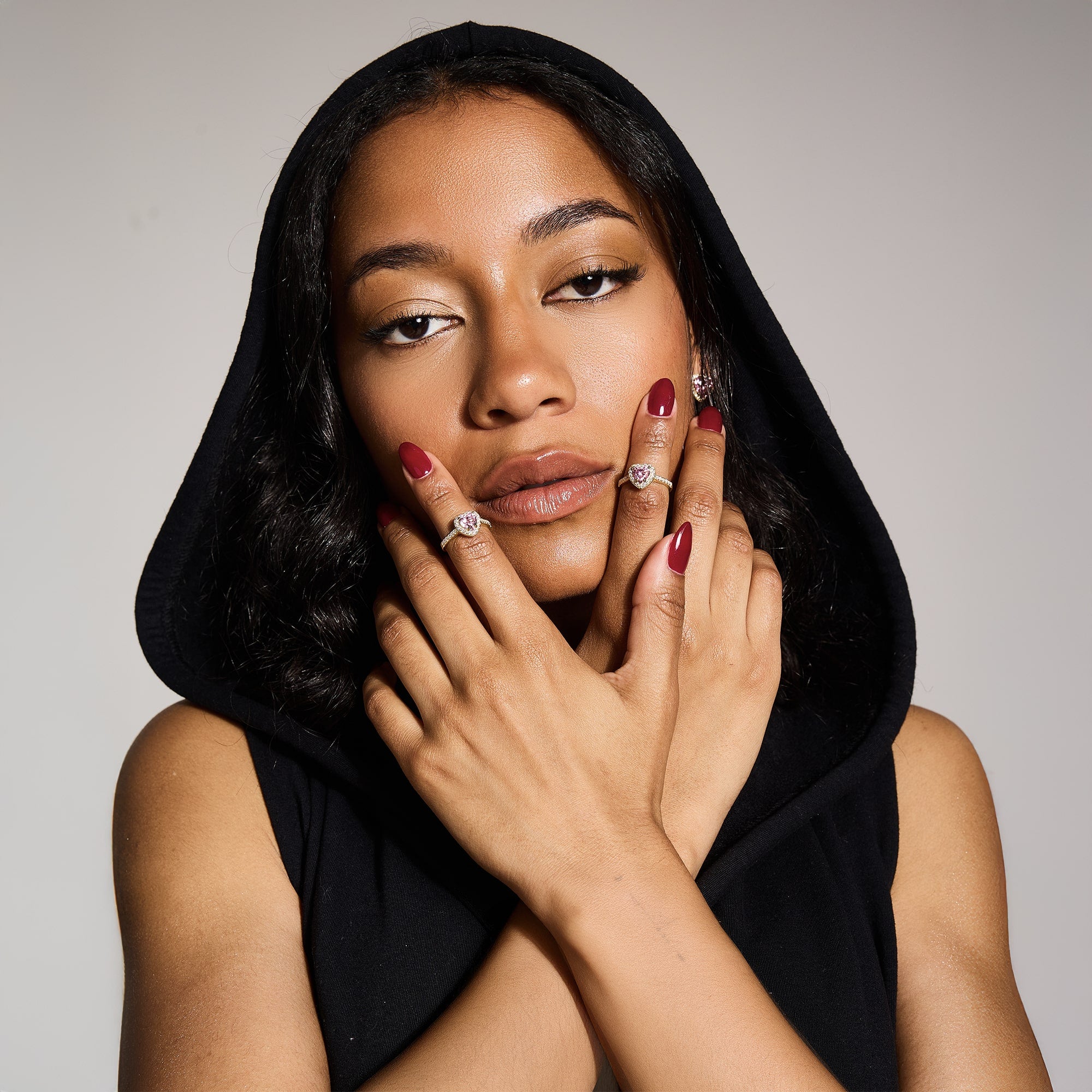 Pierścionek Heart Gem Pink Złoto Serce S925