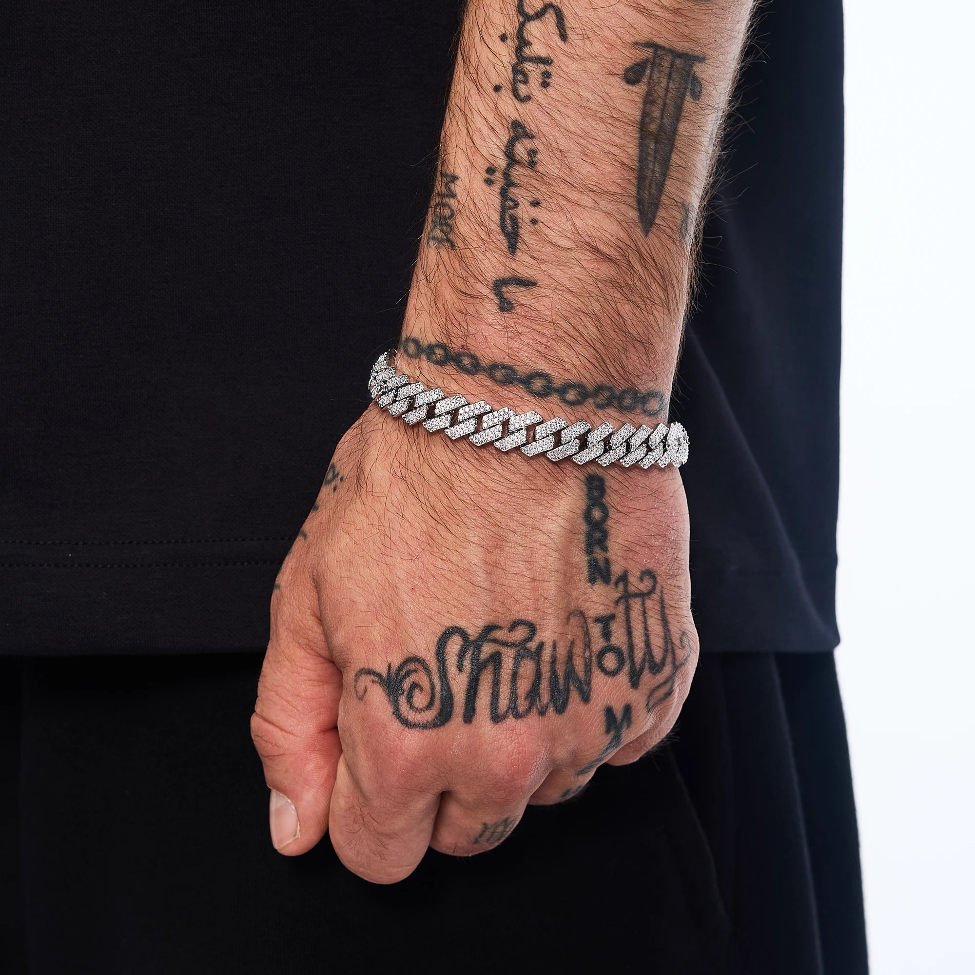 Bransoletka Premium Diamond Prong Cuban Link 10mm Białe Złoto