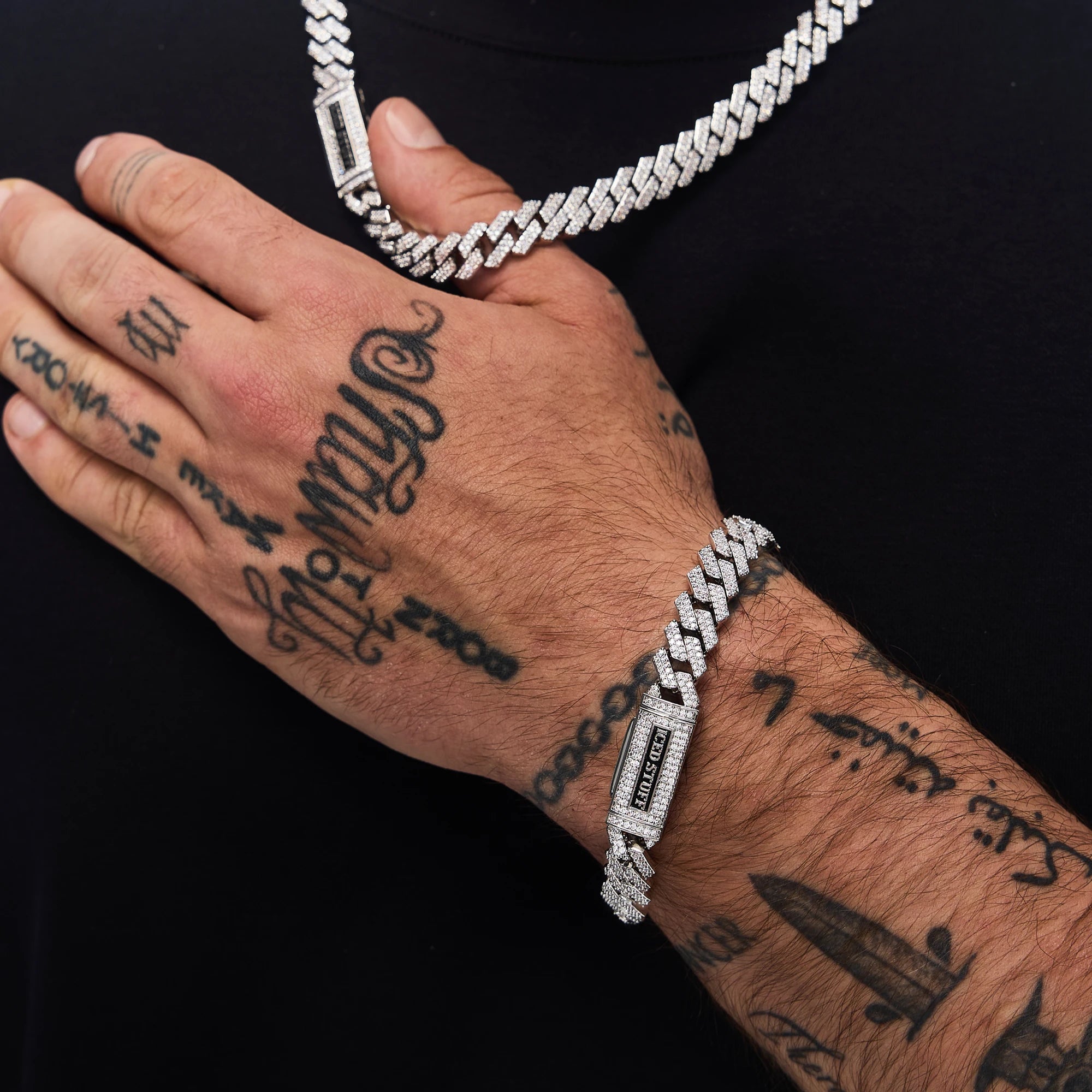 Bransoletka Premium Diamond Prong Cuban Link 10mm Białe Złoto