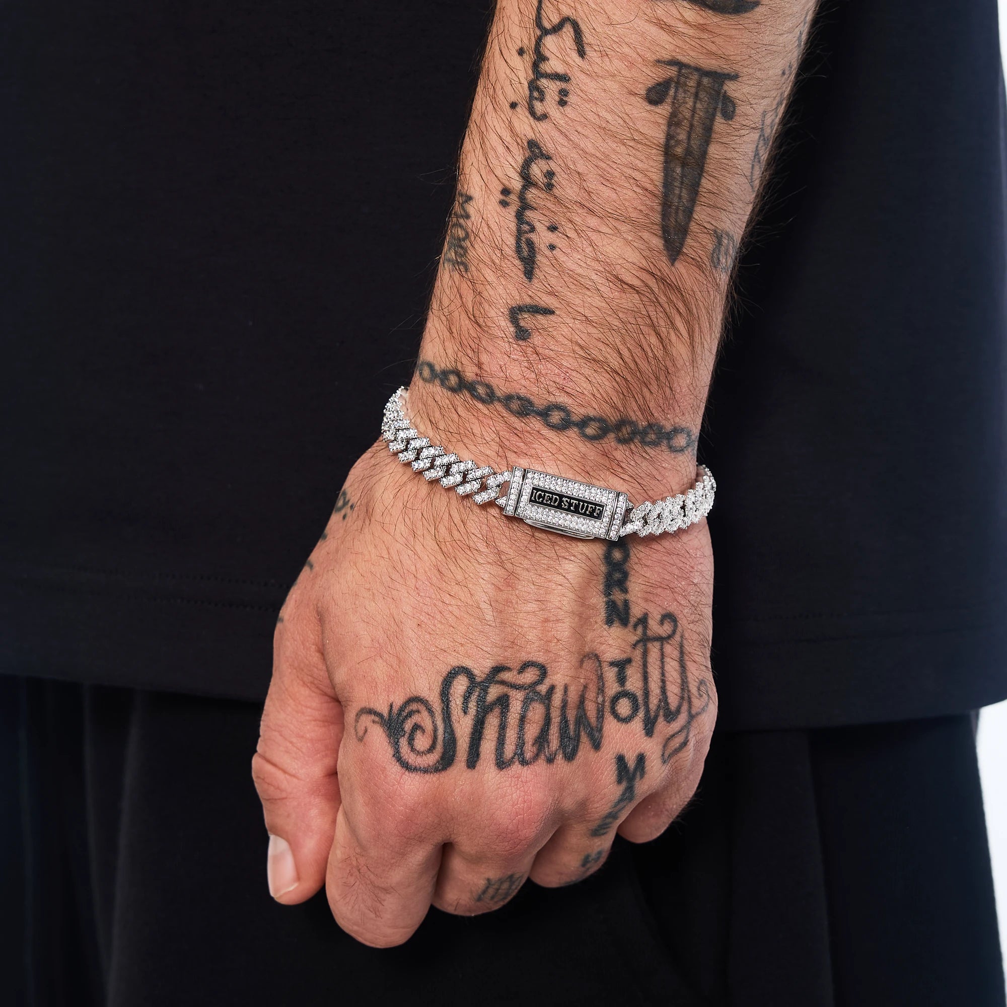 Bransoletka Premium Diamond Prong Cuban Link 8mm Białe Złoto