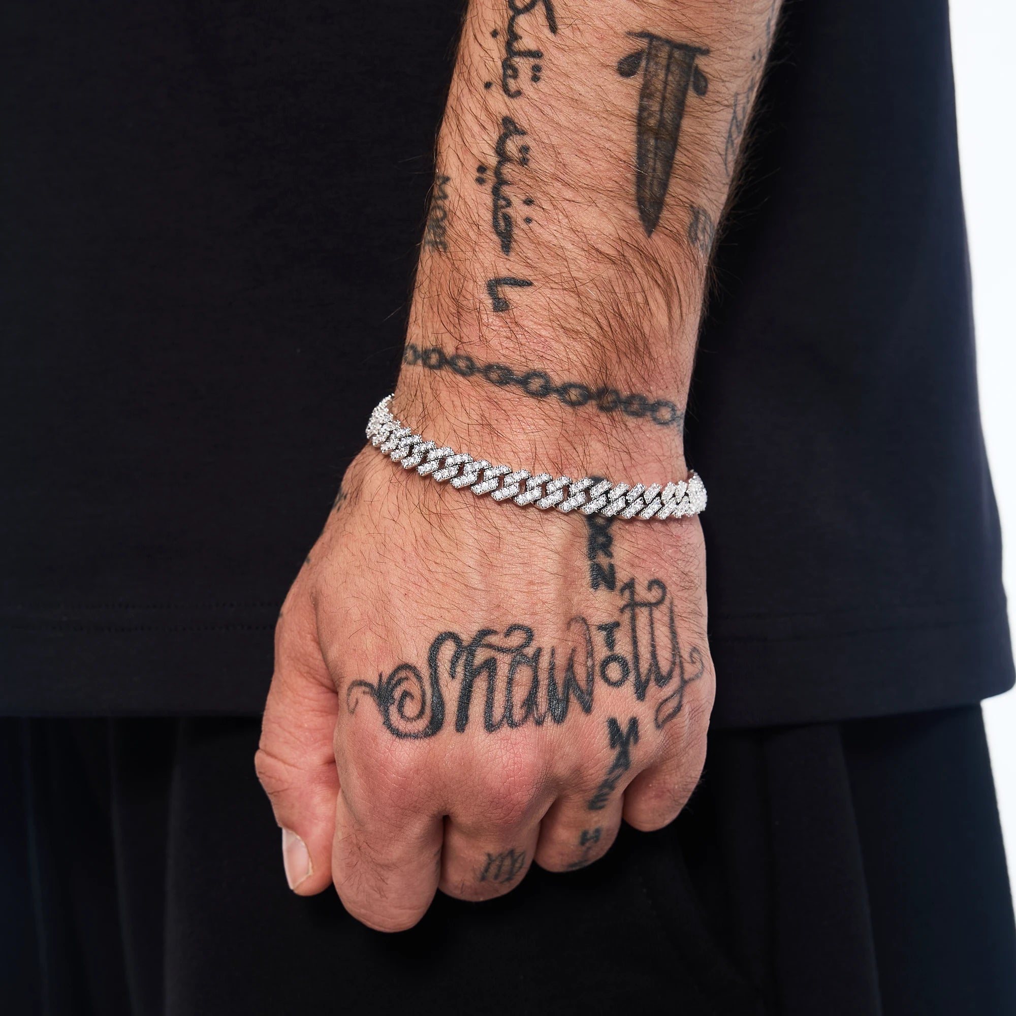 Bransoletka Premium Diamond Prong Cuban Link 8mm Białe Złoto