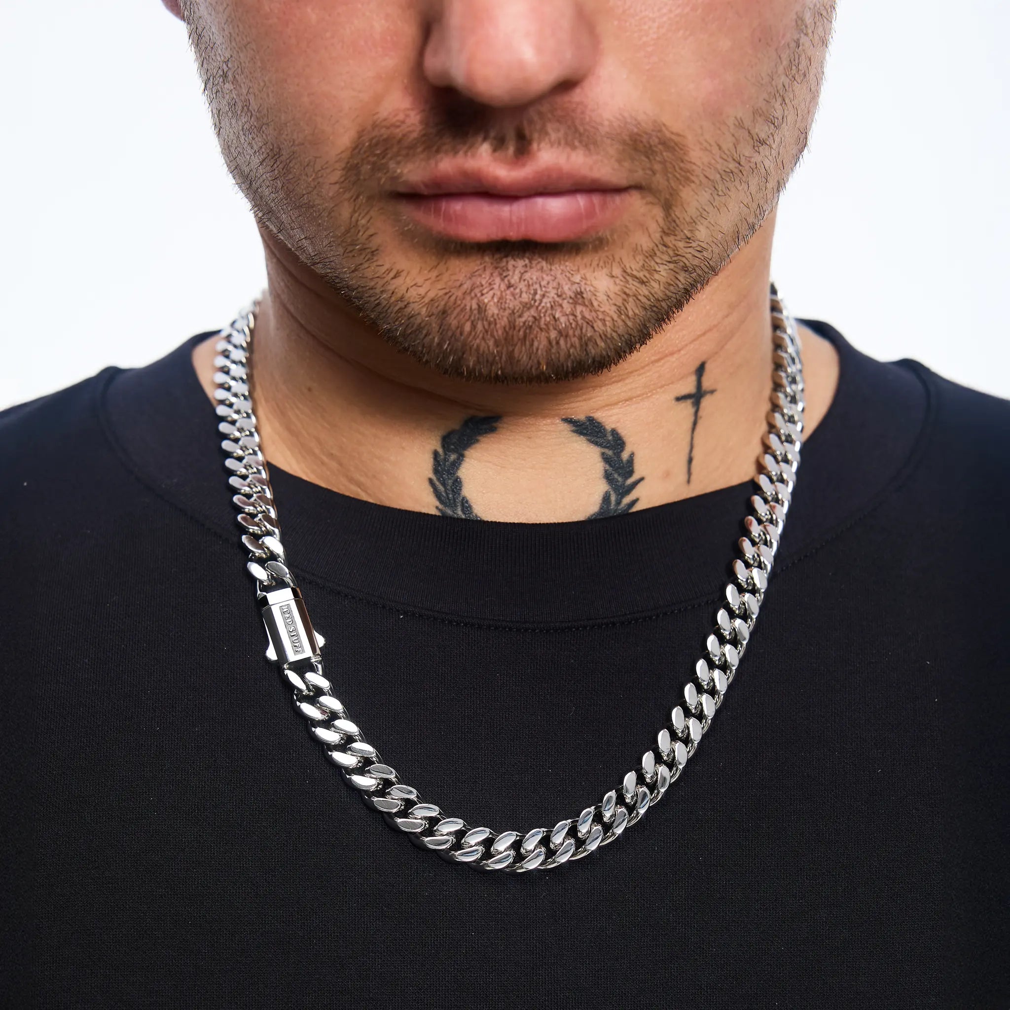 Łańcuch Premium Curb Cuban Link 10mm Białe Złoto