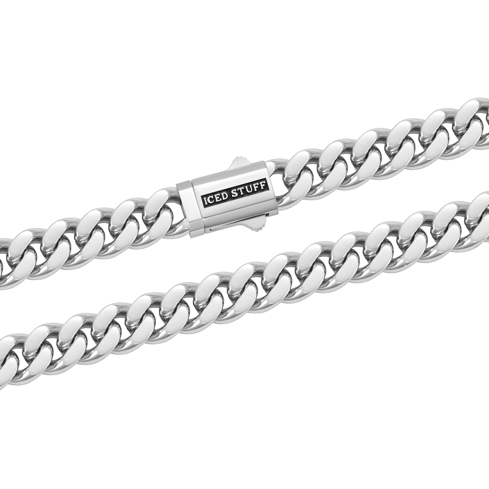 Łańcuch Premium Curb Cuban Link 10mm Białe Złoto