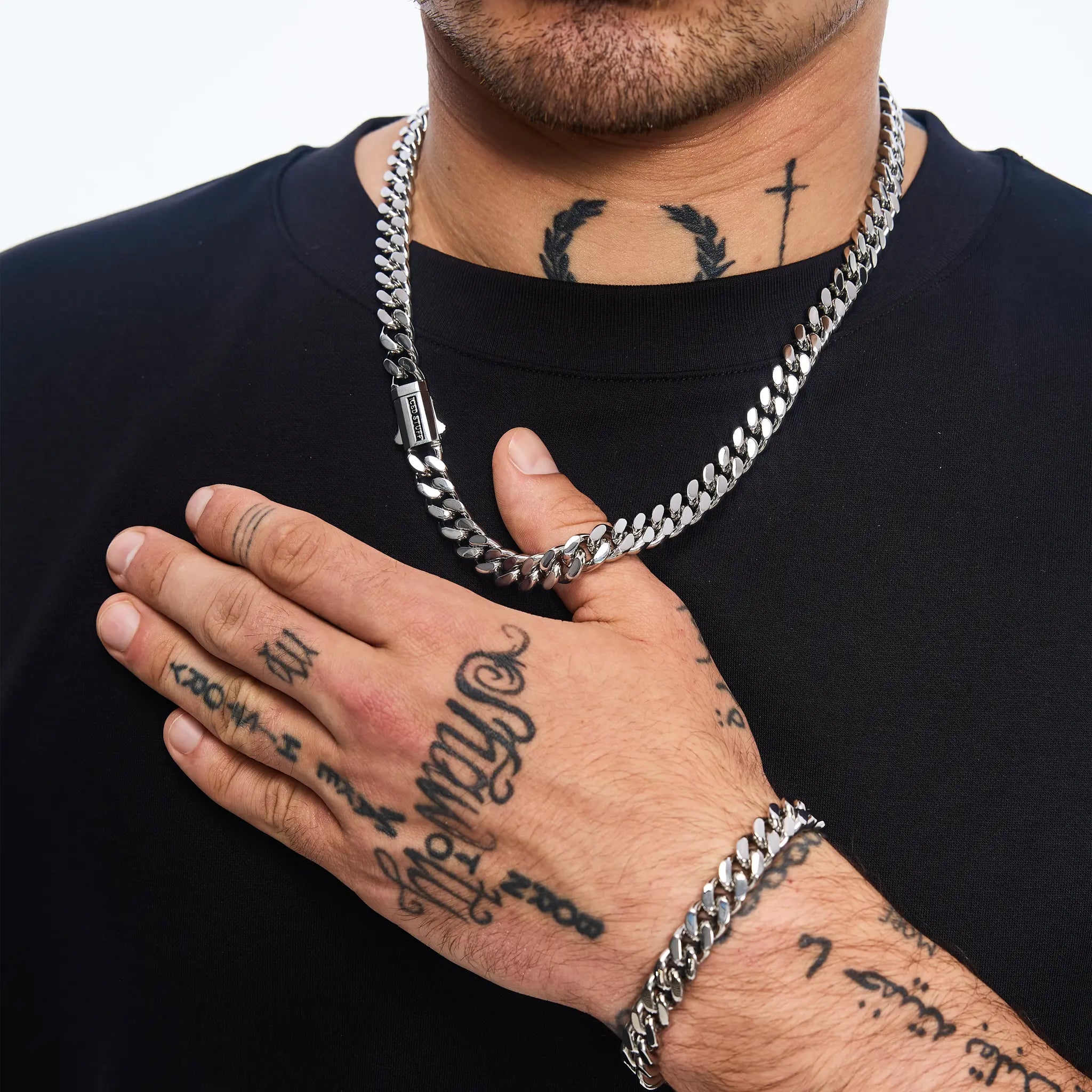 Łańcuch Premium Curb Cuban Link 10mm Białe Złoto