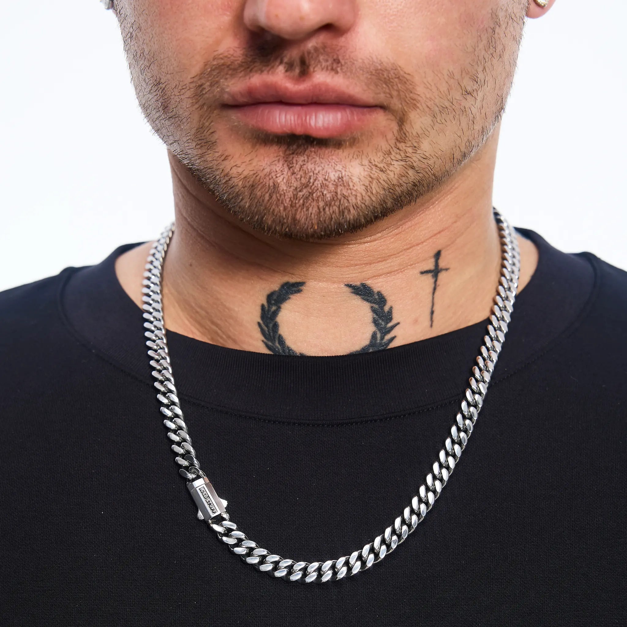 Łańcuch Premium Curb Cuban Link 8mm Białe Złoto