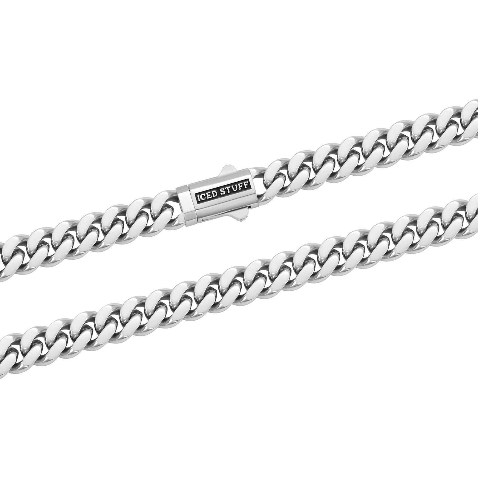 Łańcuch Premium Curb Cuban Link 8mm Białe Złoto