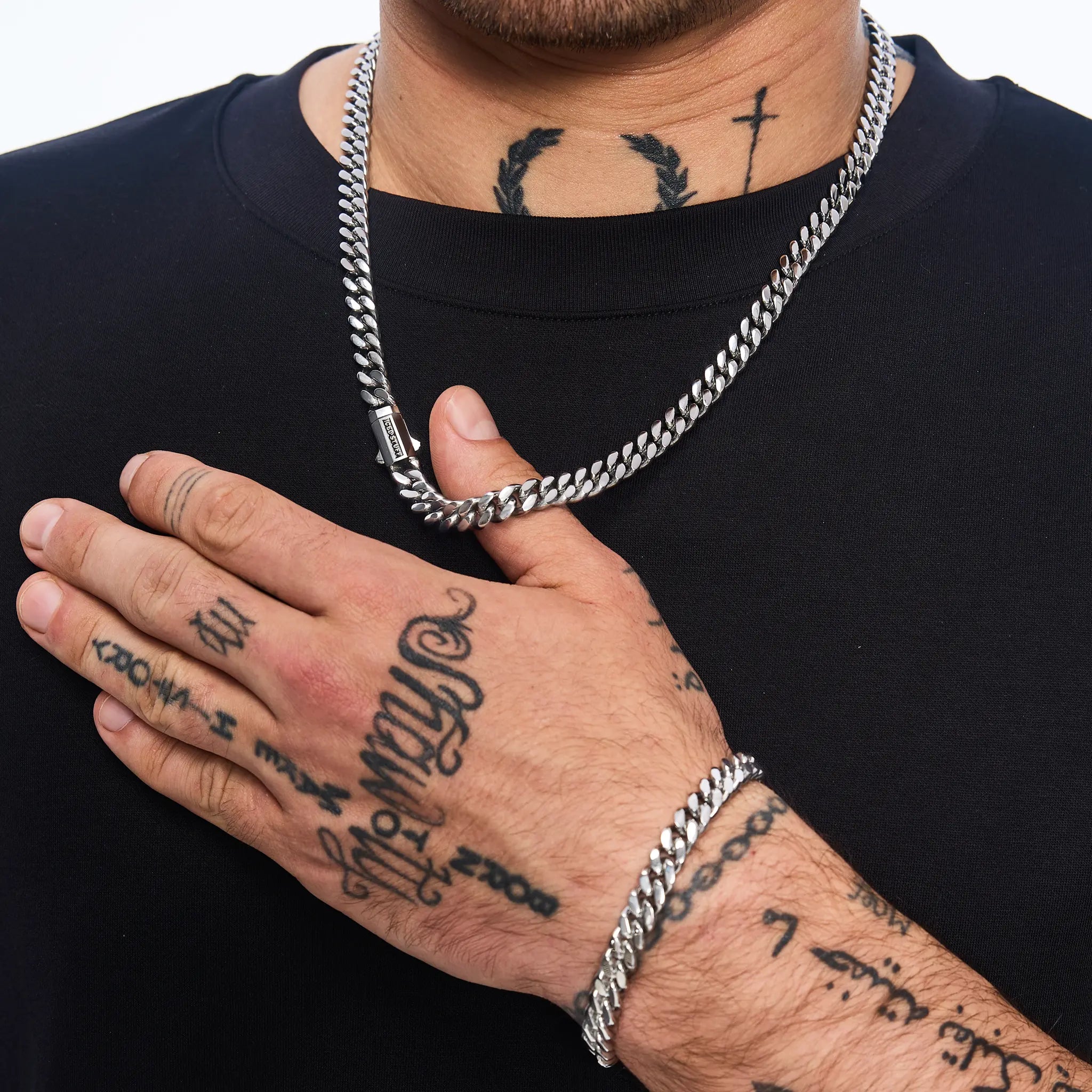 Łańcuch Premium Curb Cuban Link 8mm Białe Złoto