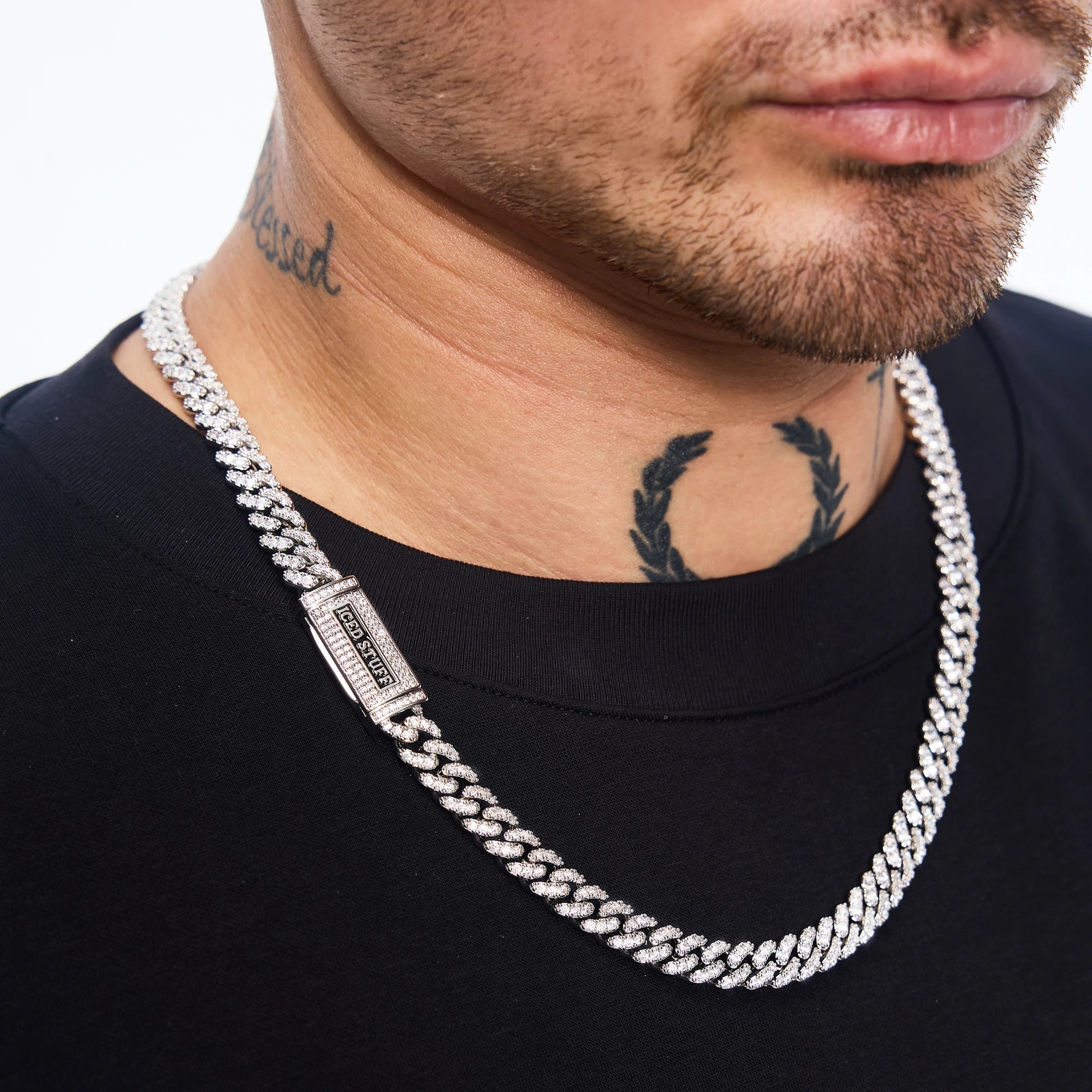 Łańcuch Premium Diamond Cuban Link 8mm Białe Złoto