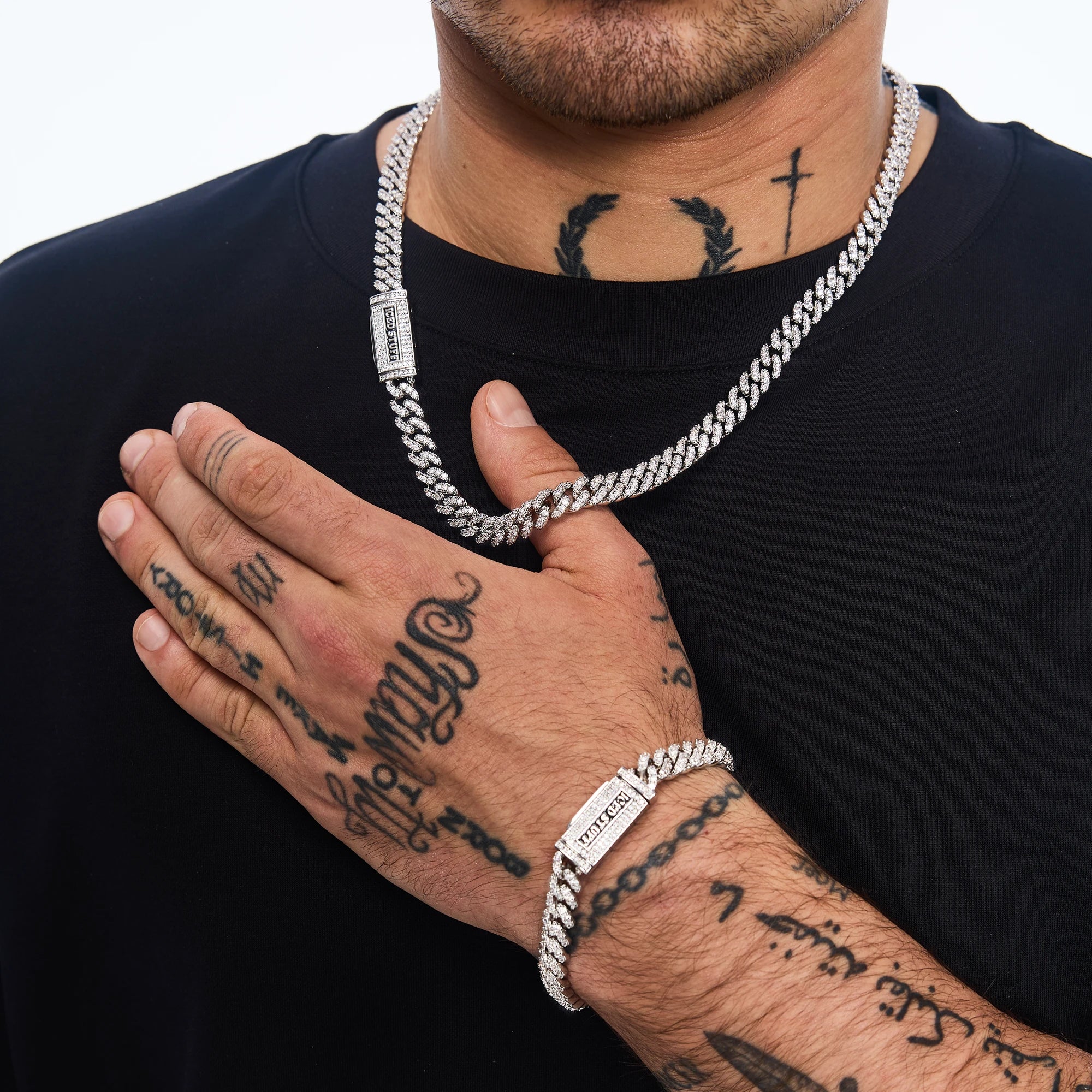 Łańcuch Premium Diamond Cuban Link 8mm Białe Złoto