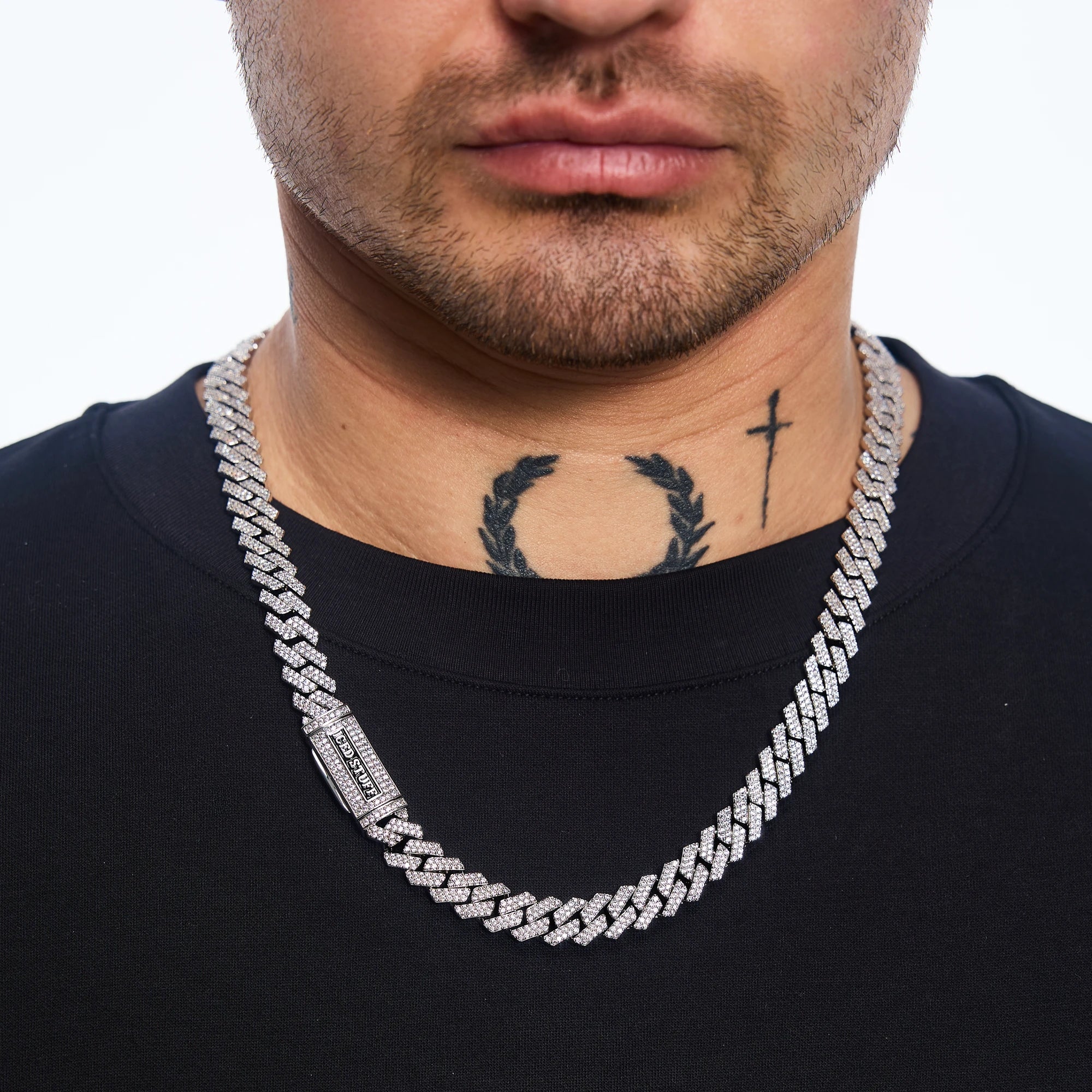 Łańcuch Premium Diamond Prong Cuban Link 10mm Białe Złoto