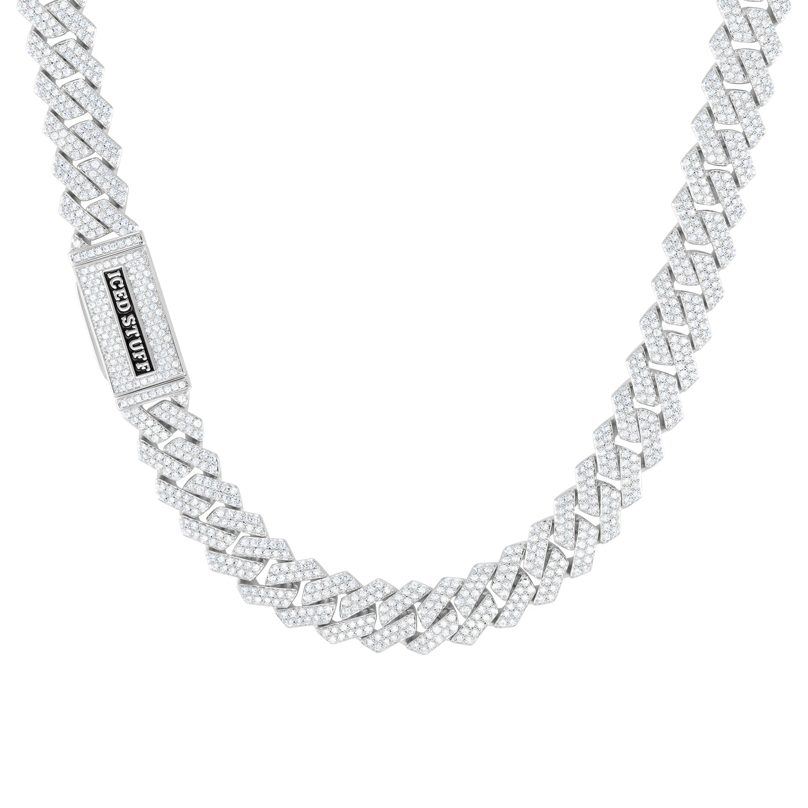 Łańcuch Premium Diamond Prong Cuban Link 12mm Białe Złoto