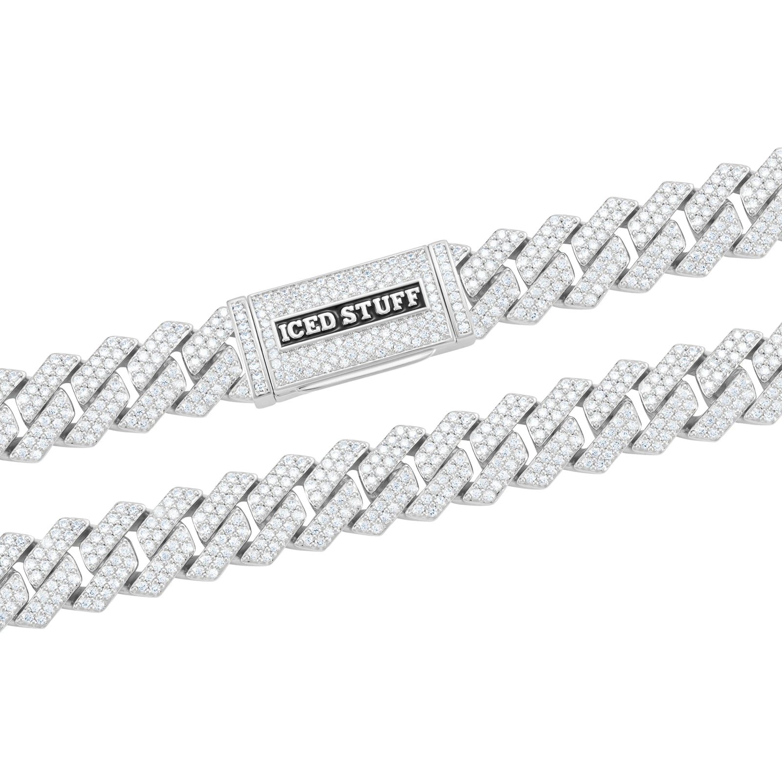 Bransoletka Premium Diamond Prong Cuban Link 12mm Białe Złoto