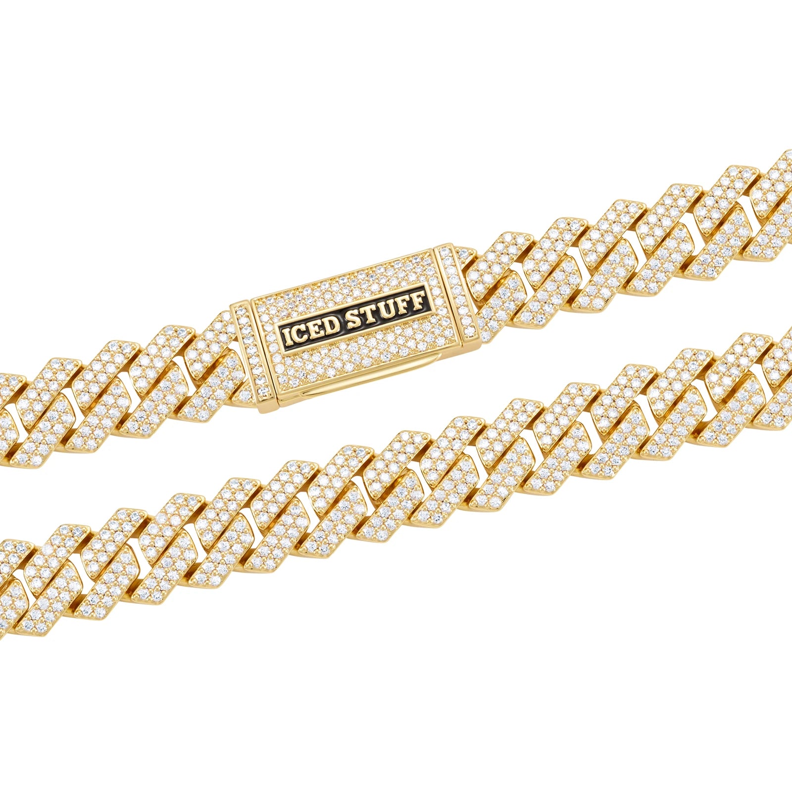 Łańcuch Premium Diamond Prong Cuban Link 12mm Złoto