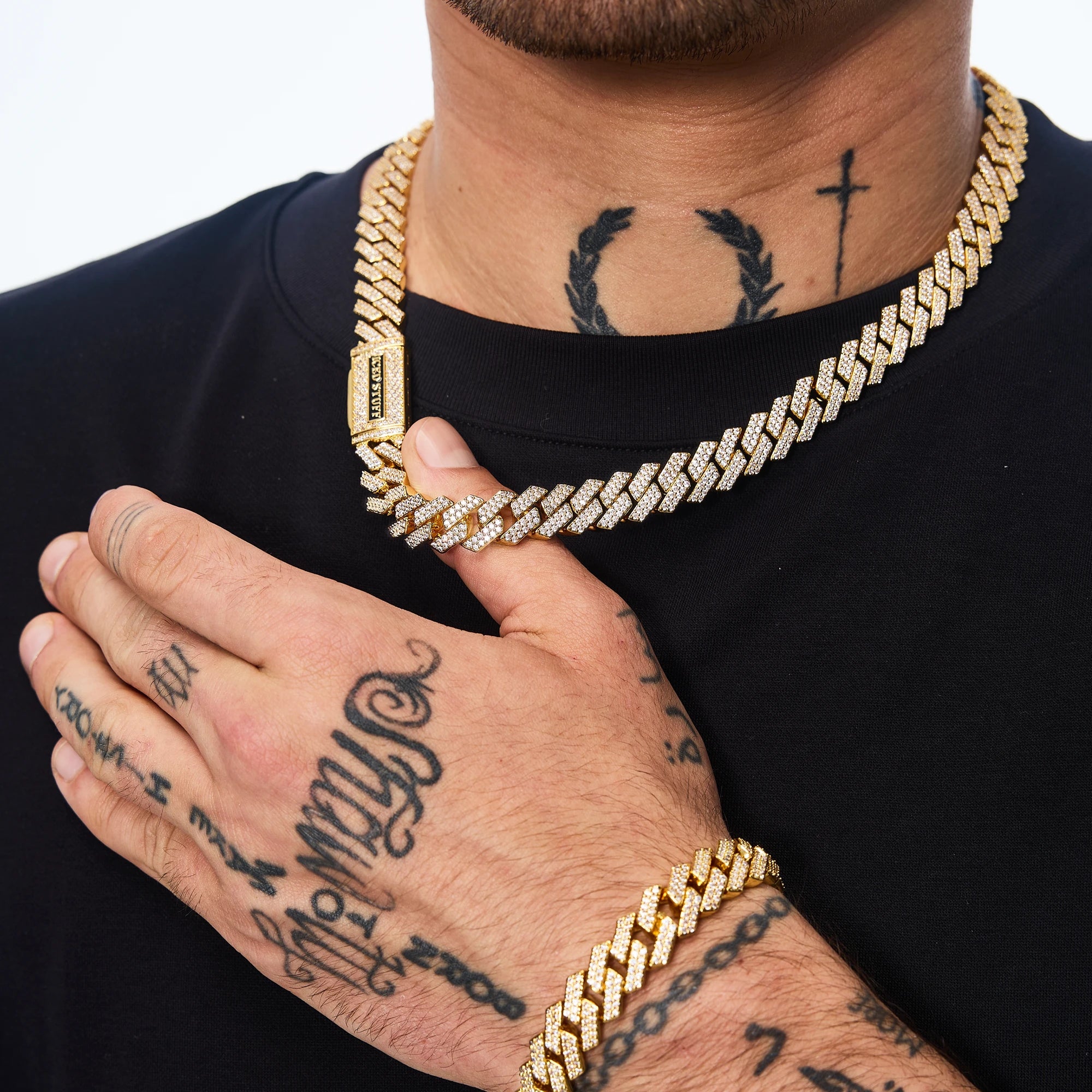 Łańcuch Premium Diamond Prong Cuban Link 12mm Złoto