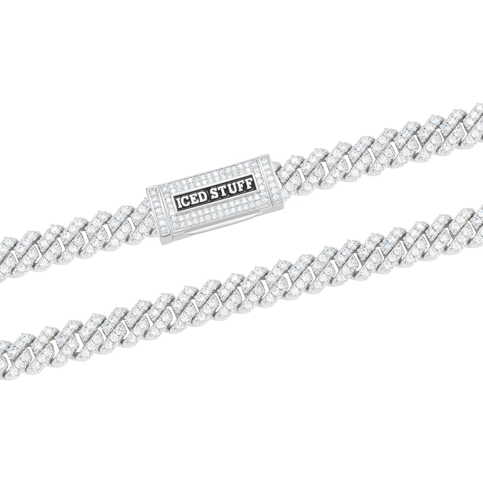 Łańcuch Premium Diamond Prong Cuban Link 8mm Białe Złoto